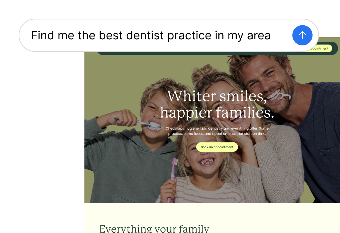 A search for the best dental practice nearby, answered with a practice website built with Relume