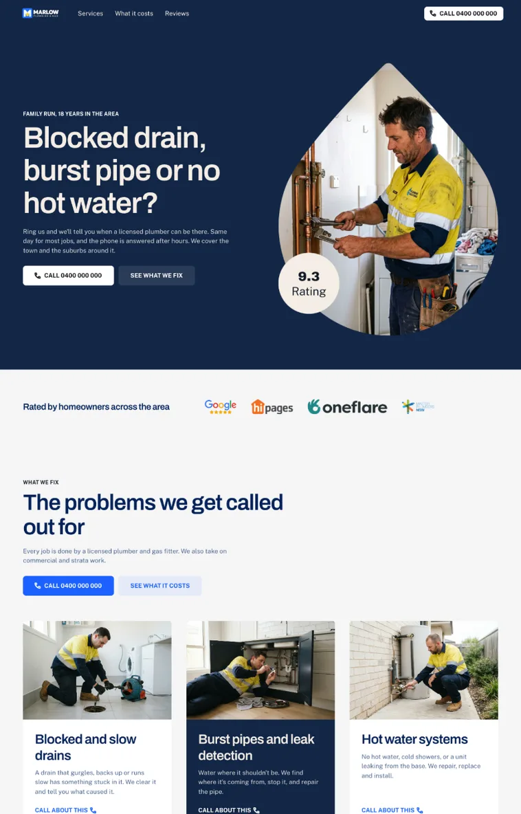 Marlow Plumbing & Gas website built with Relume