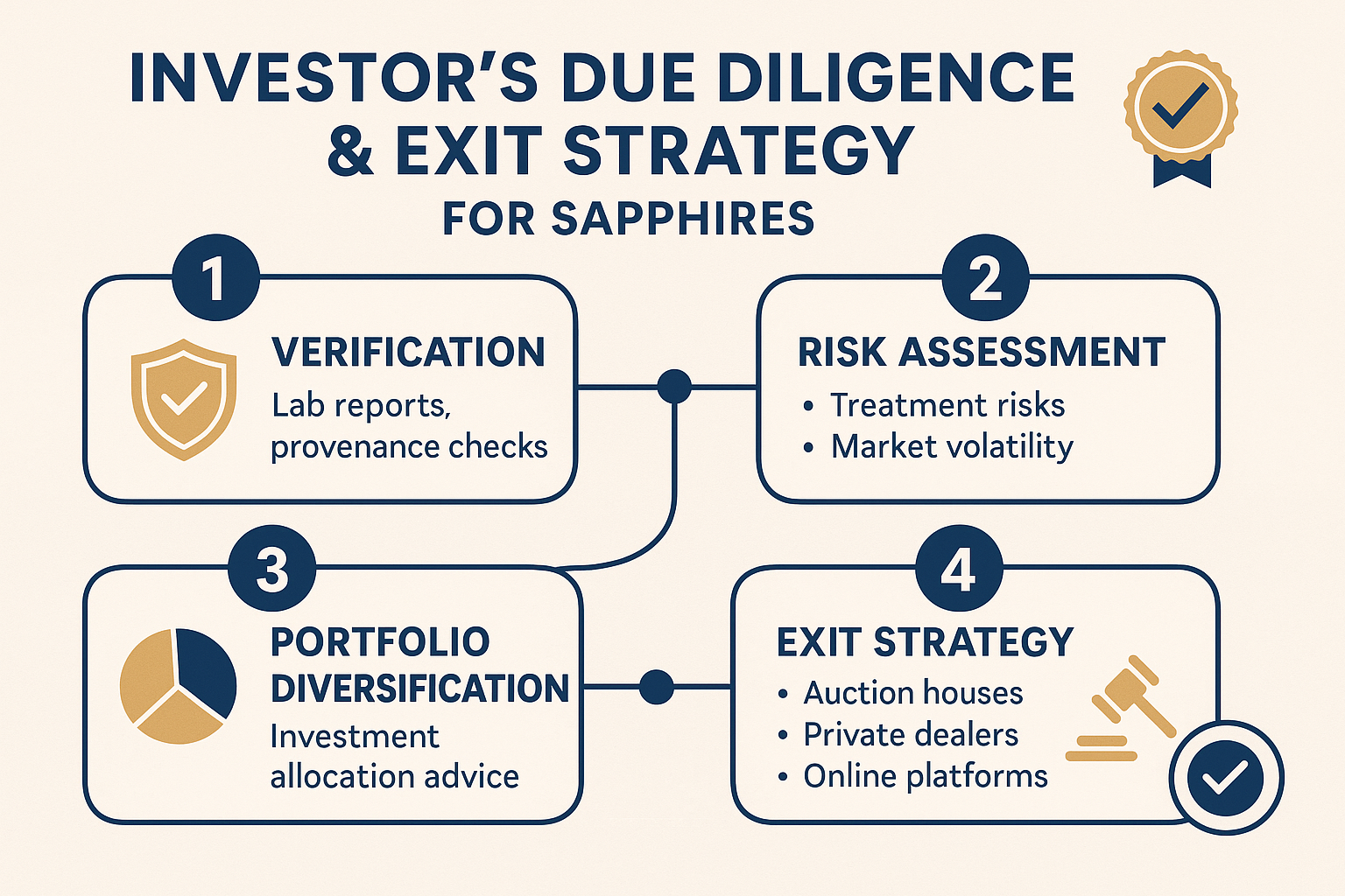 A stepwise guide for investors to confidently navigate appraisal, risk, portfolio integration, and exit planning — reducing anxiety and supporting well-informed sapphire investment decisions.