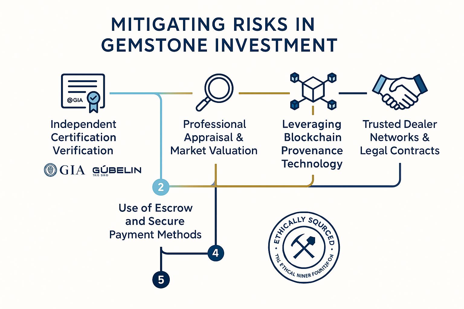 A visual flow chart illustrating various liquidity and exit strategies for a gemstone portfolio, including private sales, specialized auctions, collateralized loans, and emerging fractional ownership platforms.
