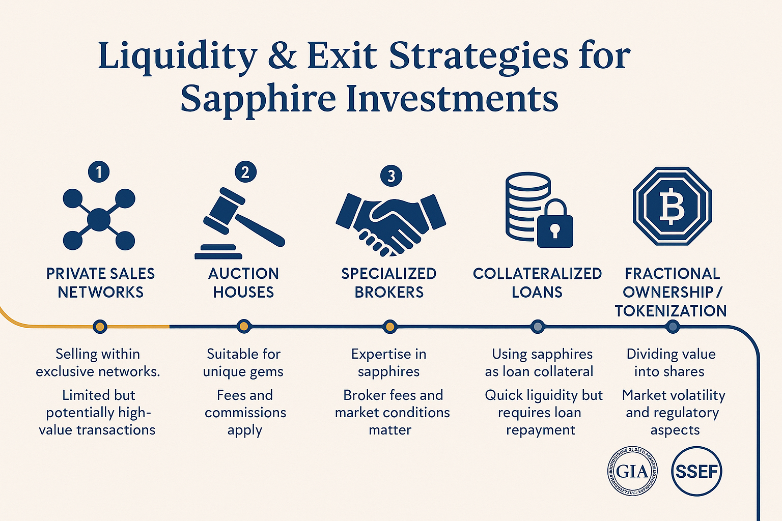 An infographic showcasing the layers of protection in ethical gemstone investing: mine-to-market traceability, independent gemological certification, blockchain-verified provenance, and professional appraisal.