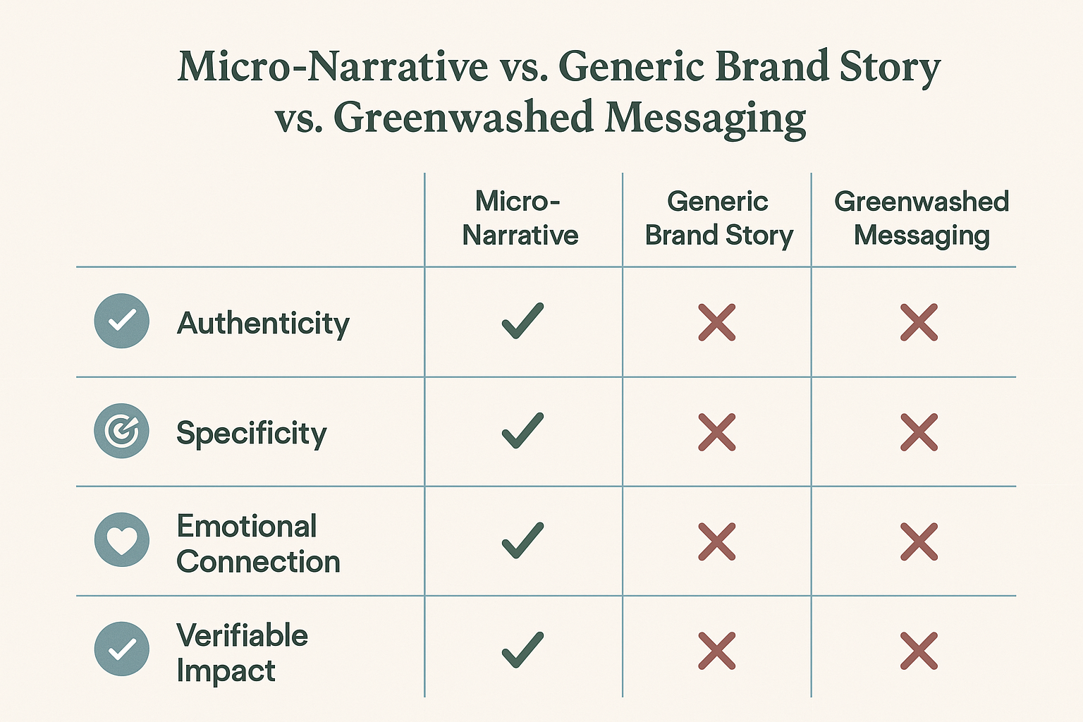 An infographic acting as a litmus test to differentiate between authentic artisan narratives and deceptive greenwashing, with clear checkboxes for each.