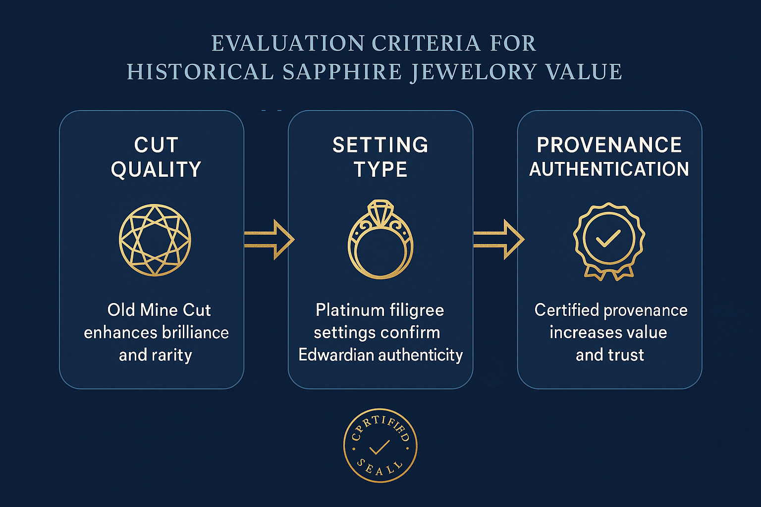Fundierte Bewertung historischer Saphirschmuckstücke: Schliff, Fassung und nachweisliche Provenienz als Schlüssel zur Wertermittlung und Kaufvertrauen.