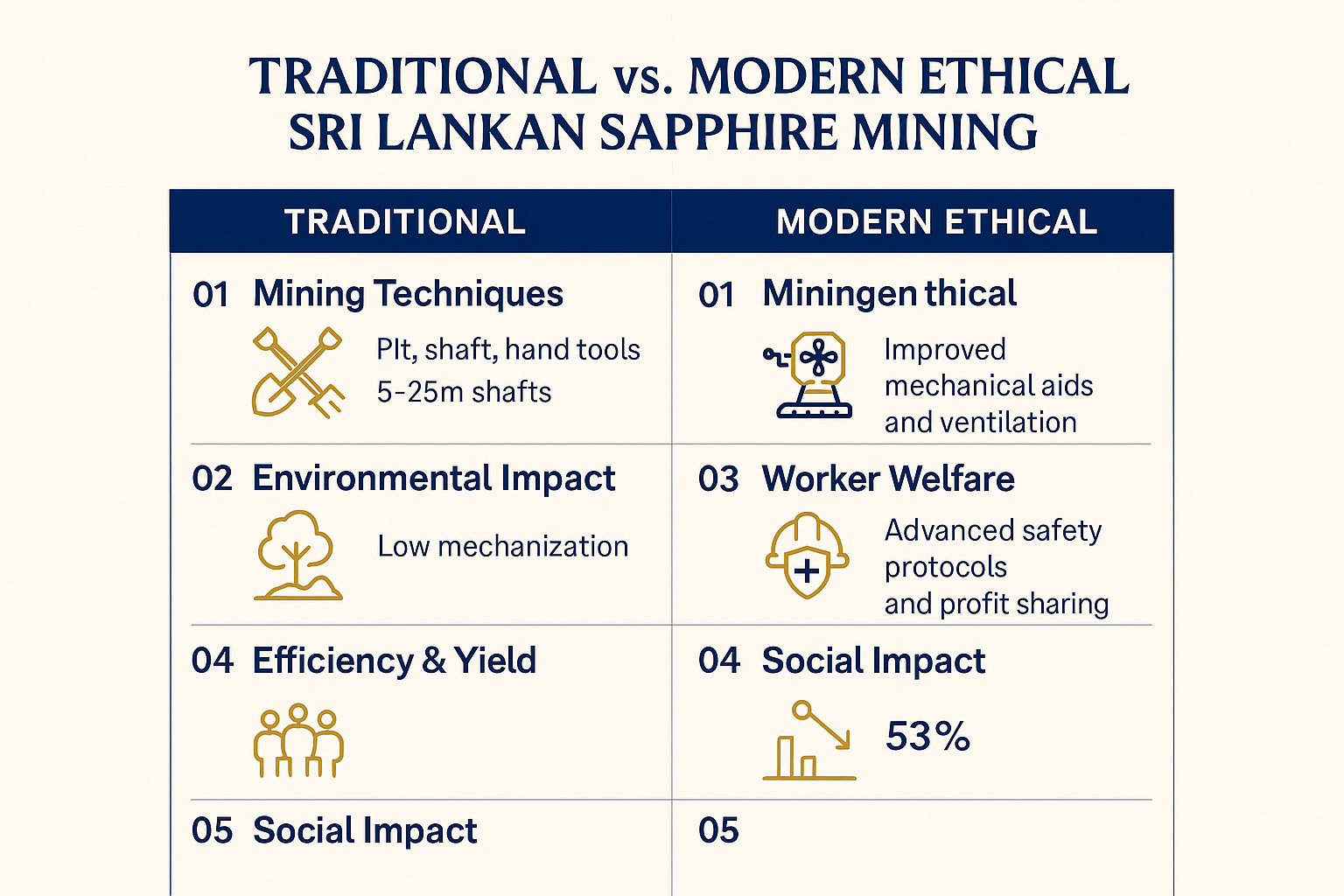 A comprehensive visual reinforcing Sri Lankan mining’s commitment to worker safety, fair labor, and community well-being—key trust signals that support ethical purchasing decisions.