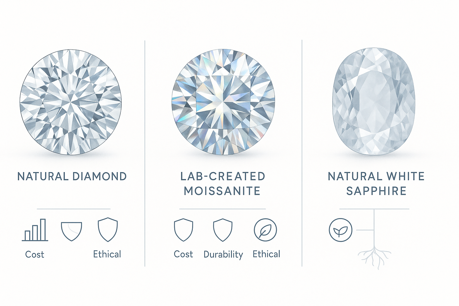 White Sapphires vs Diamonds & Moissanite Cost and Ethics
