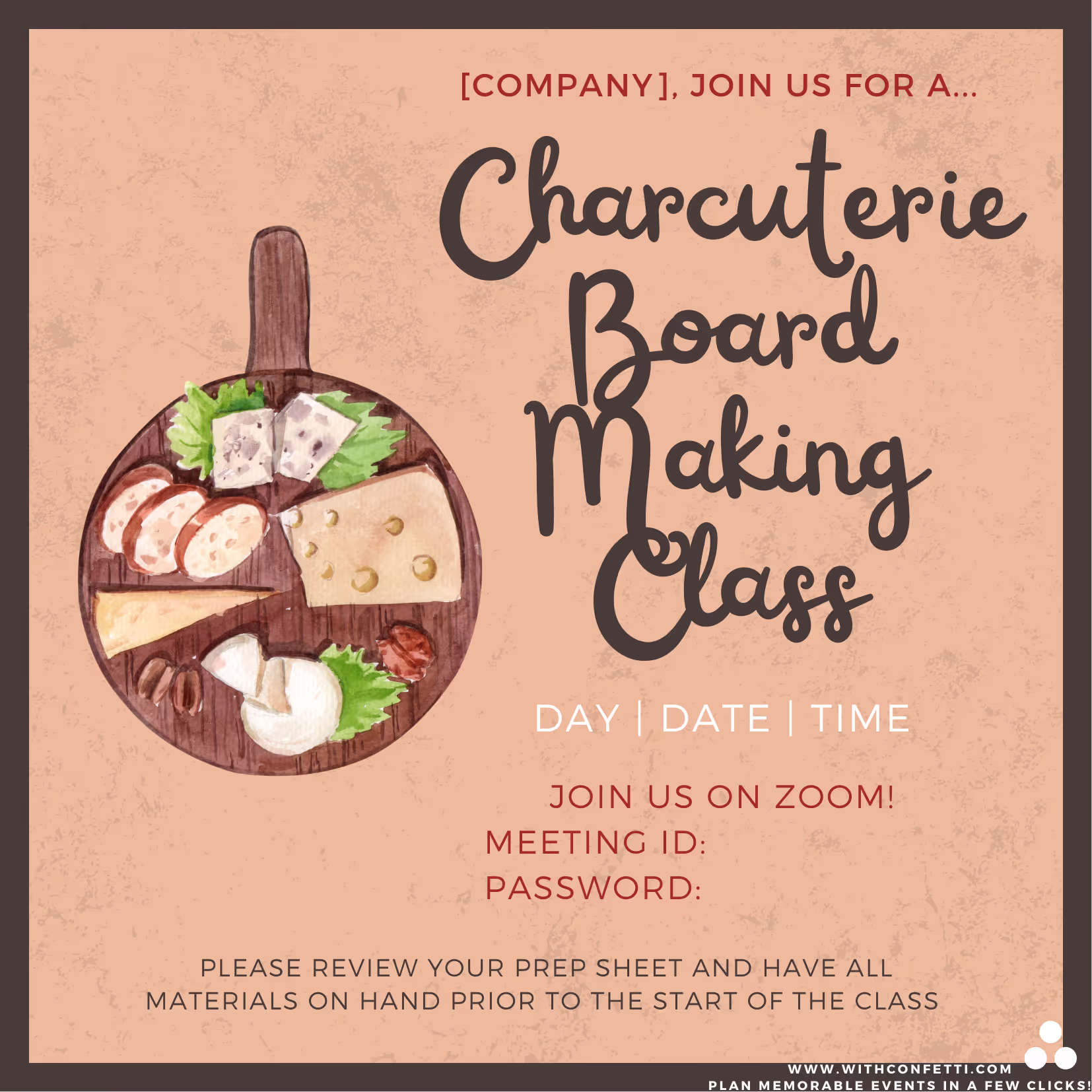 BYO Charcuterie Board Making Class - Event Invitation Sample