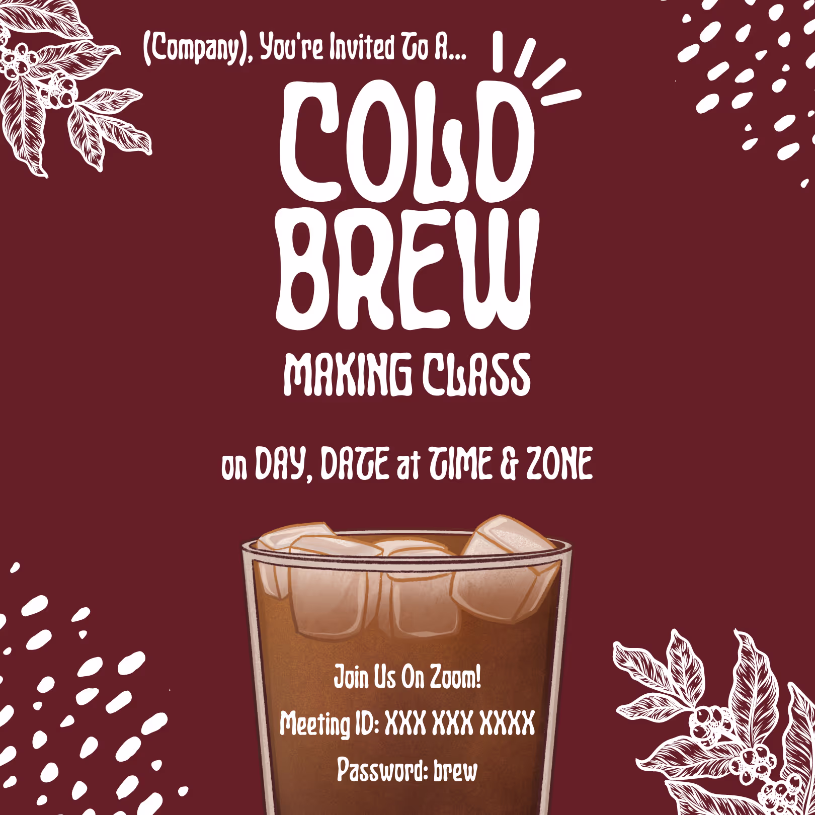 Cold Brew Making Class - Event Invitation Sample