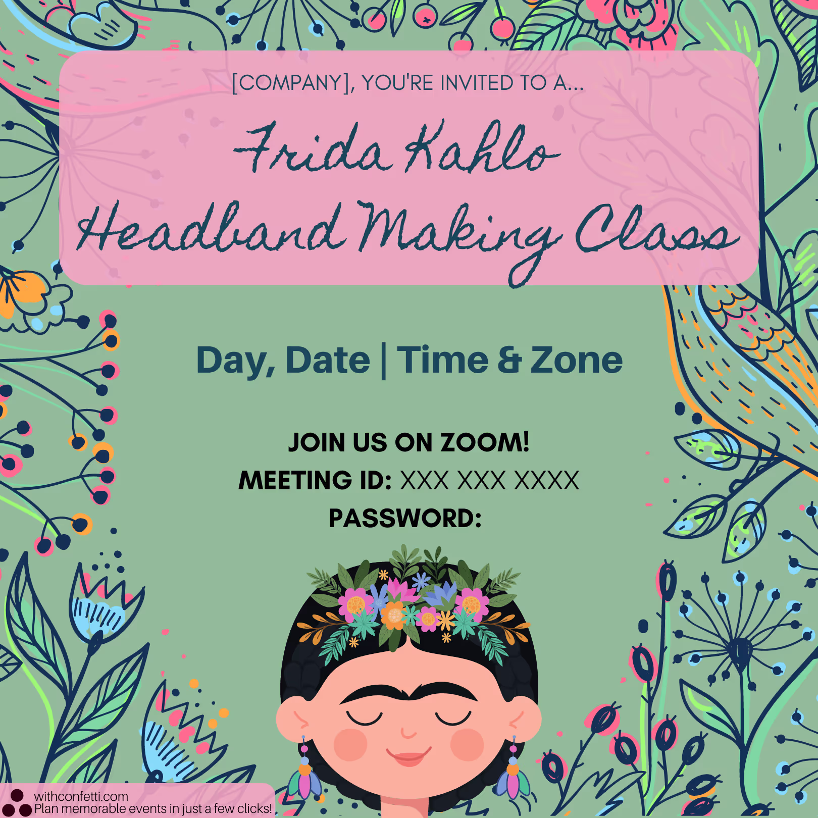 Frida Kahlo Headband Making Class - Event Invitation Sample