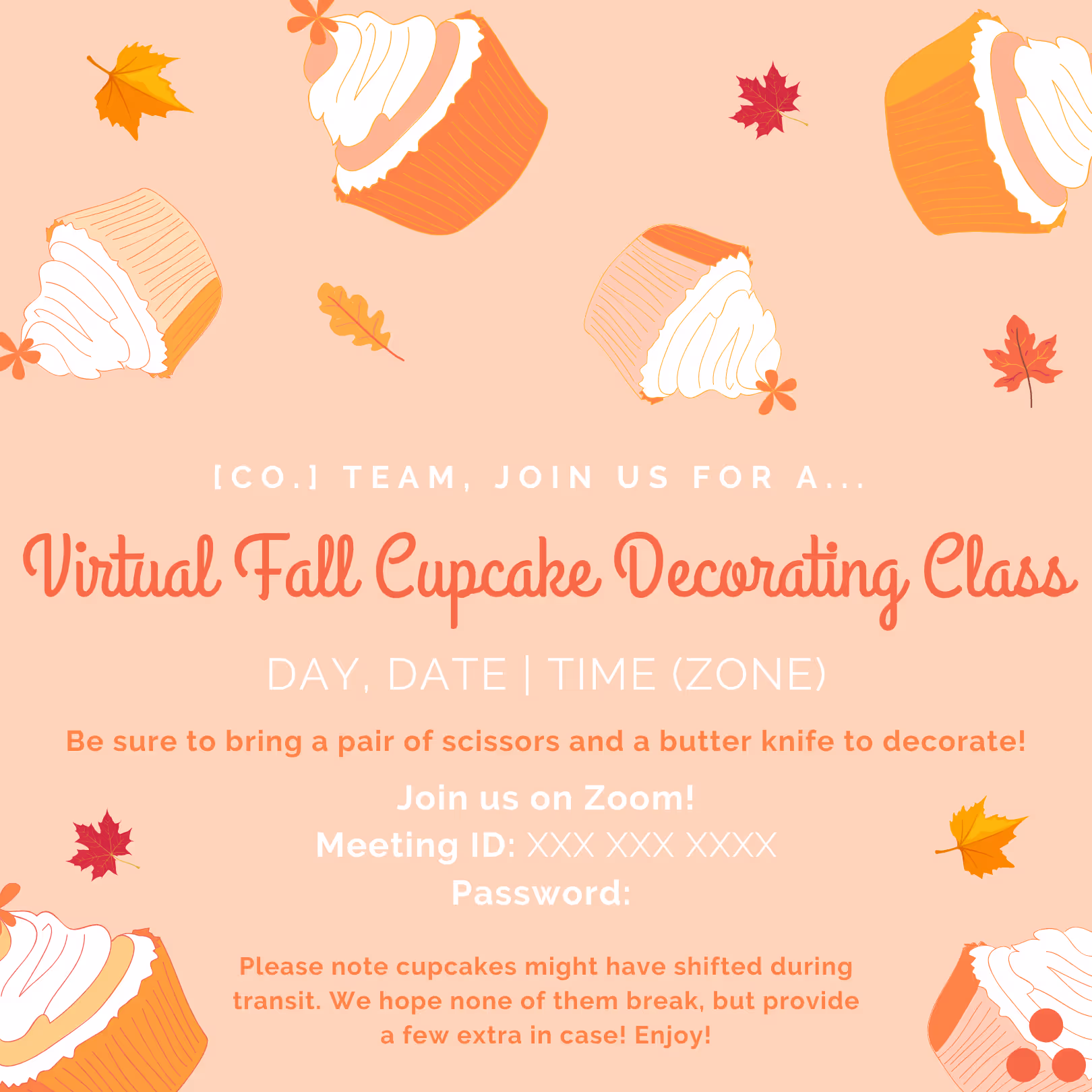 Fall Cupcake Decorating Class - Event Invitation Sample