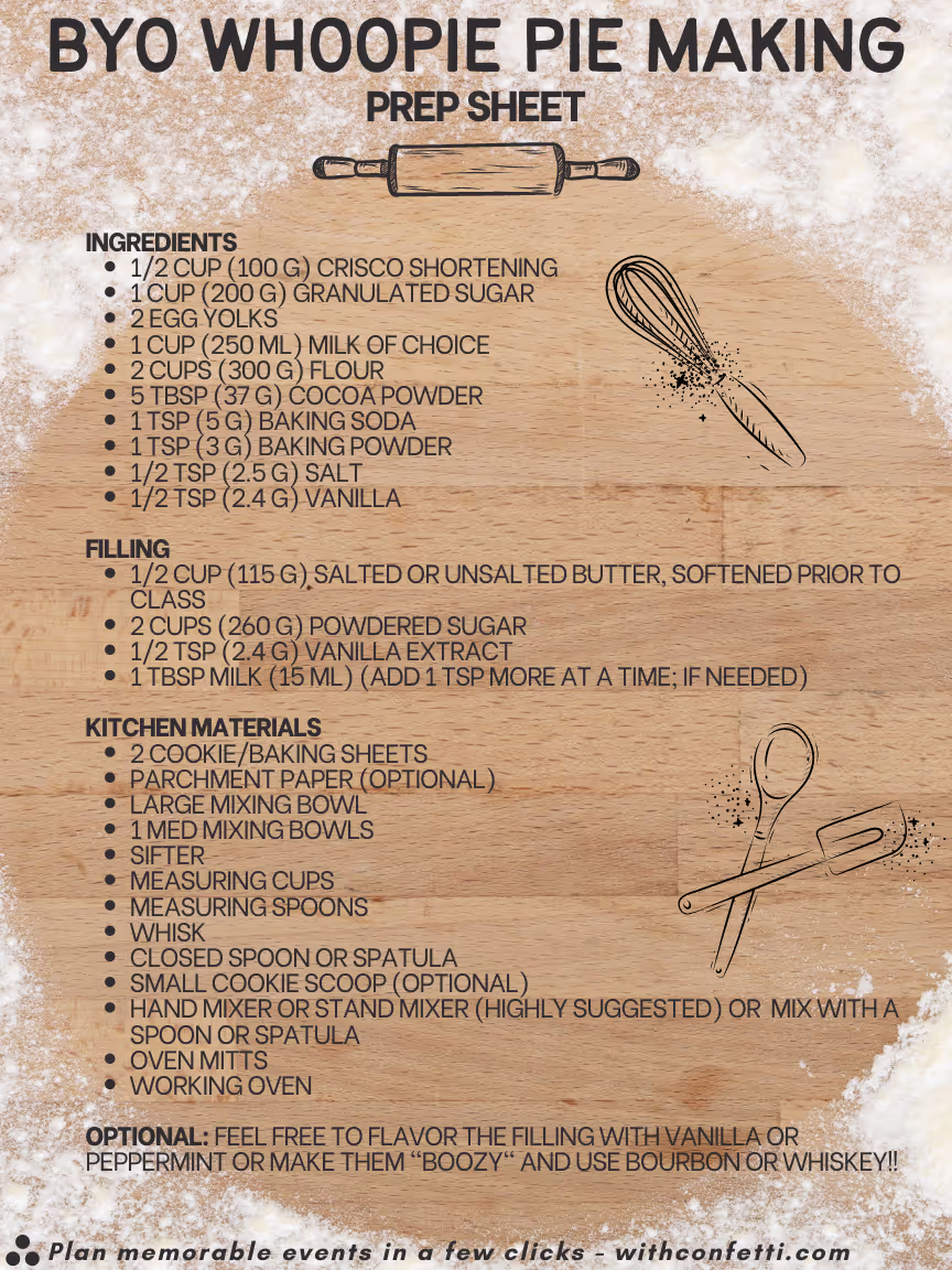 BYO Whoopie Pie Prep List