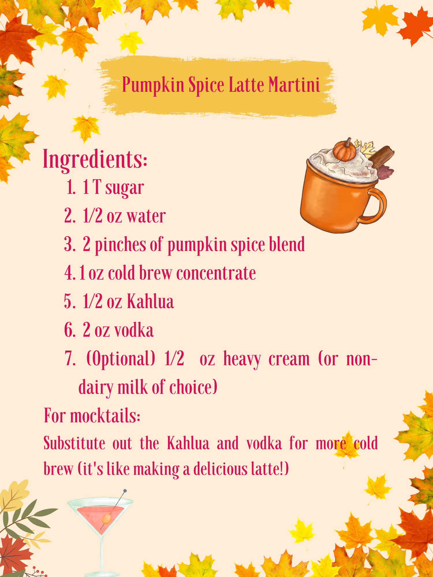 Pumpkin Spice Martini Prep List