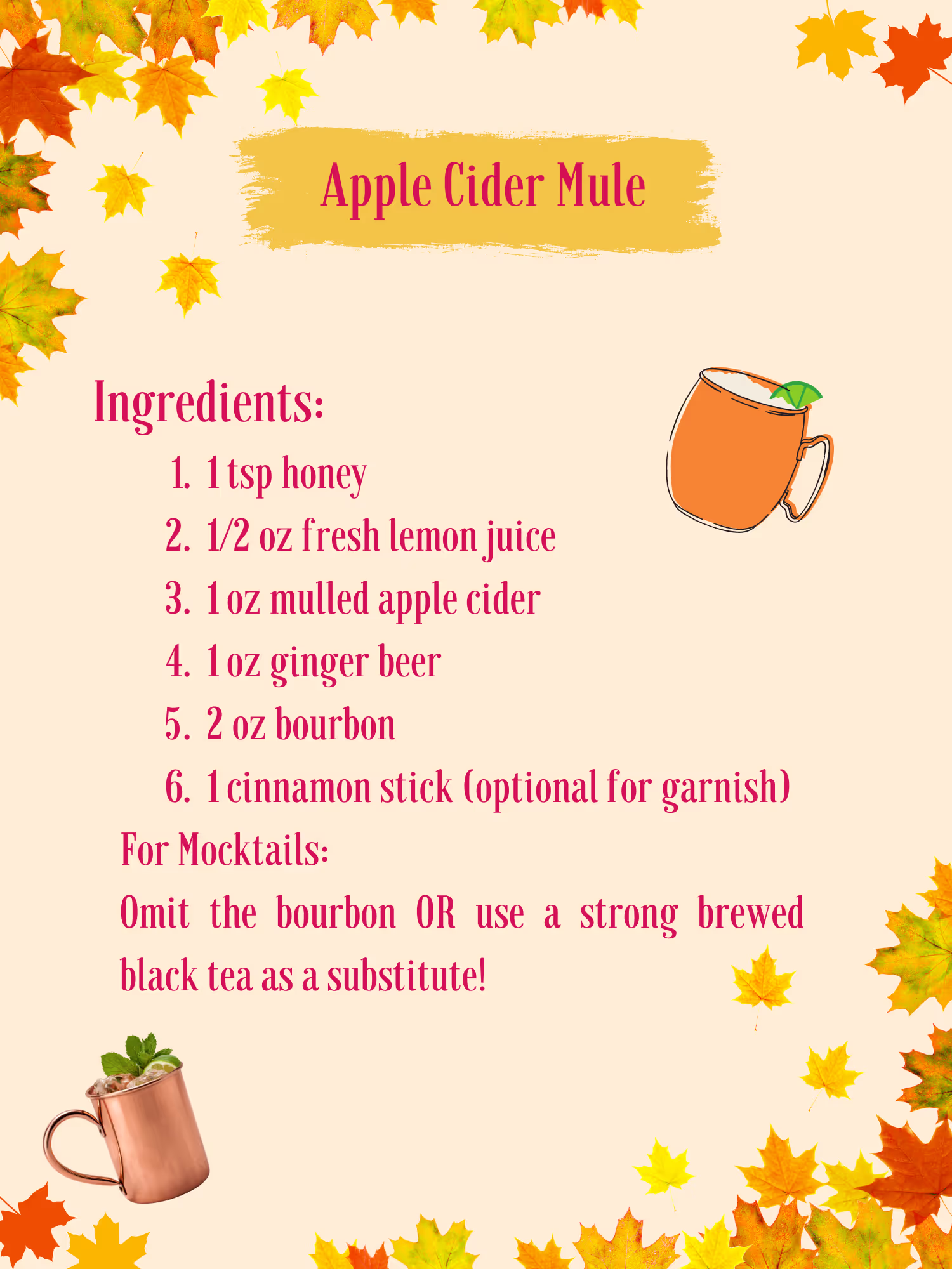 Apple Cider Mule Prep List