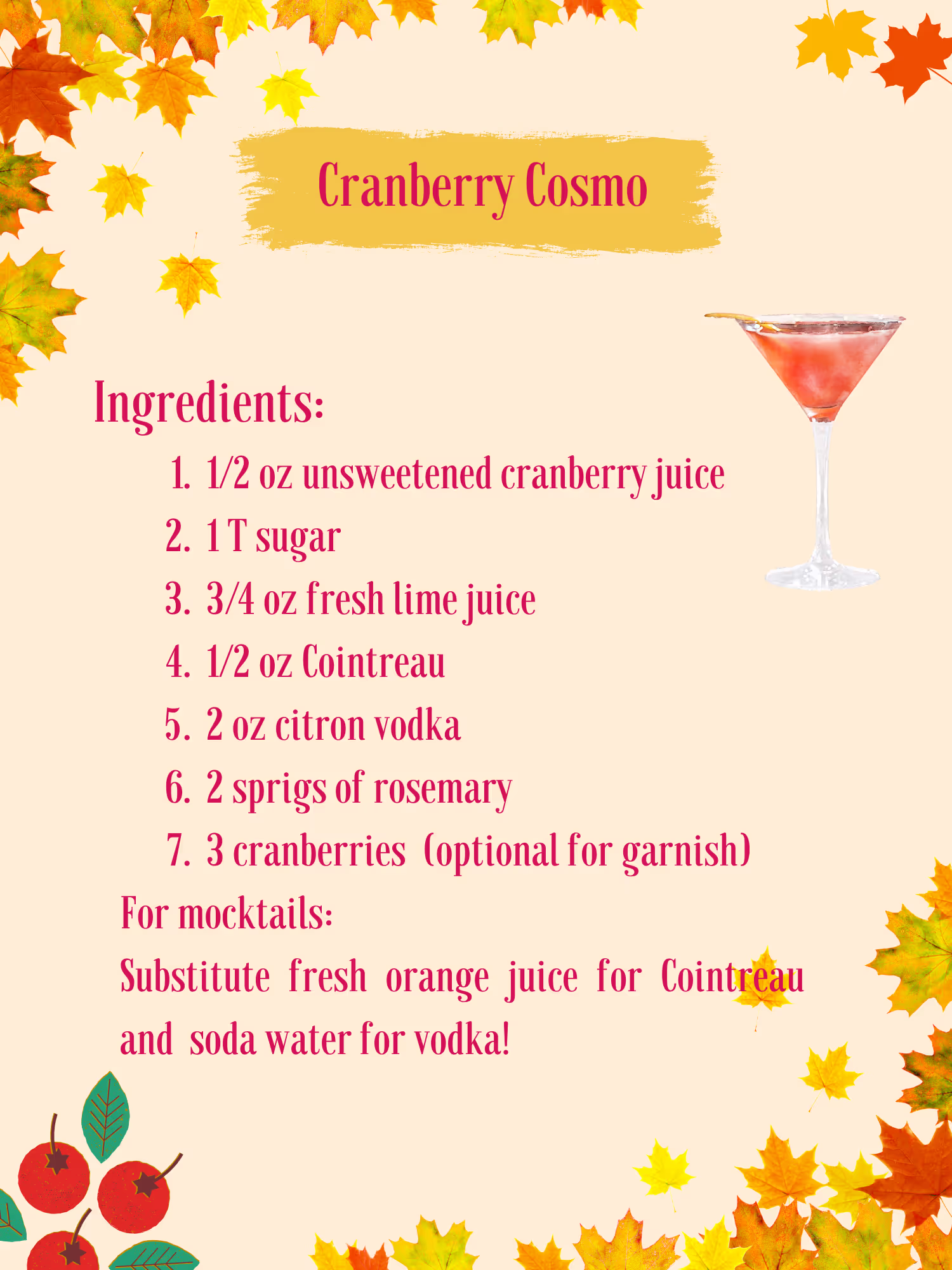 Cranberry Cosmo Prep List