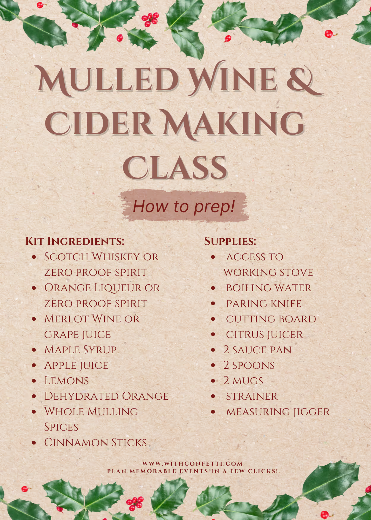 Mulled Wine & Cider Making Prep List