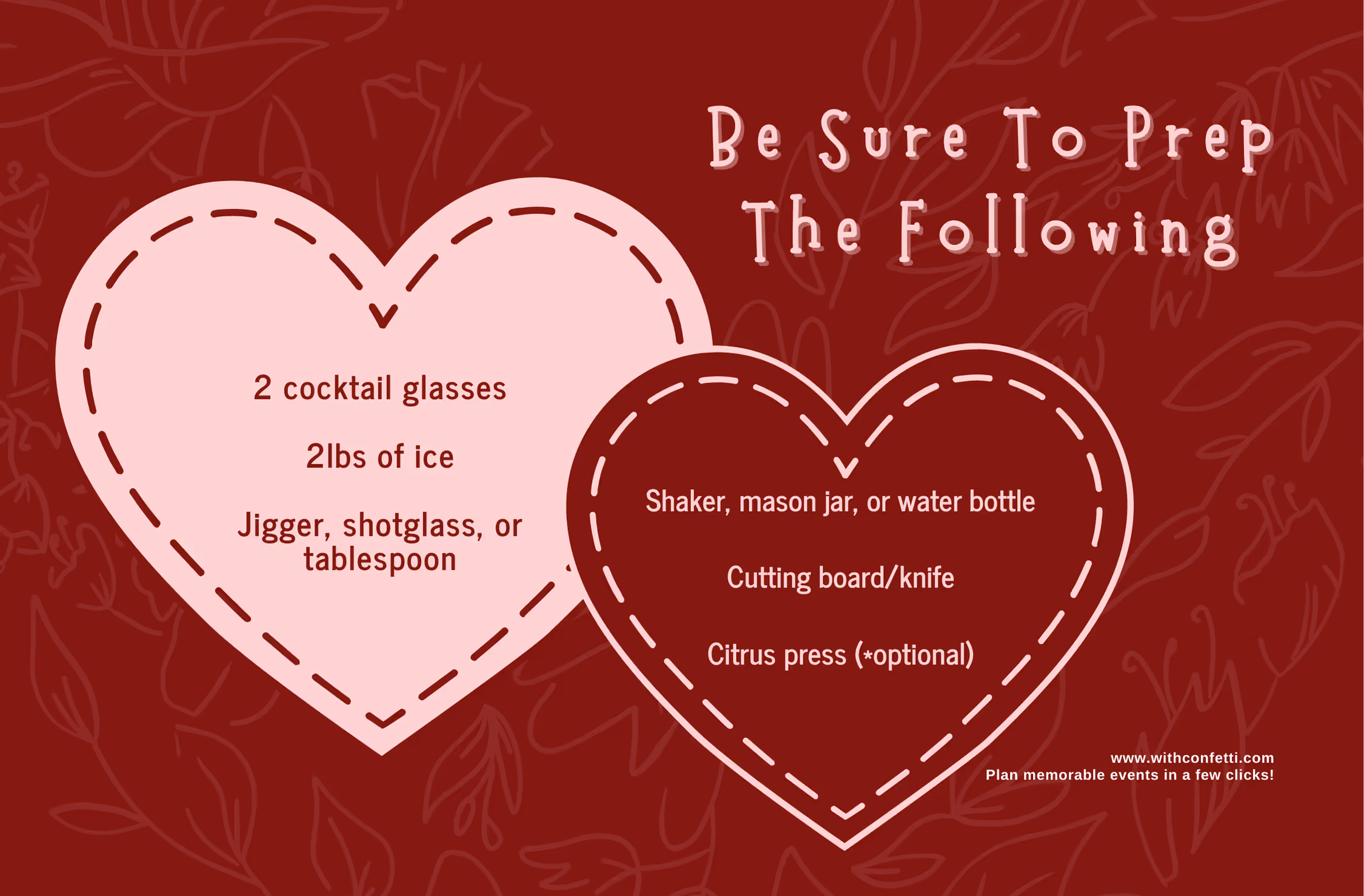 Valentine's Day Mixology Class Supplies