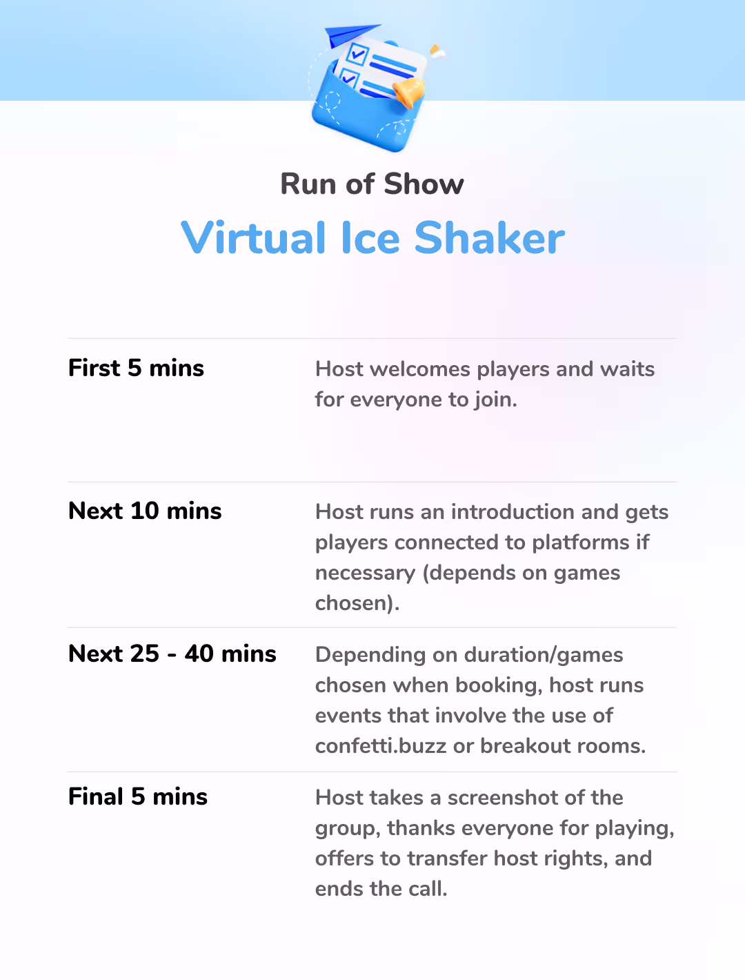 Ice Shaker - Run of Show