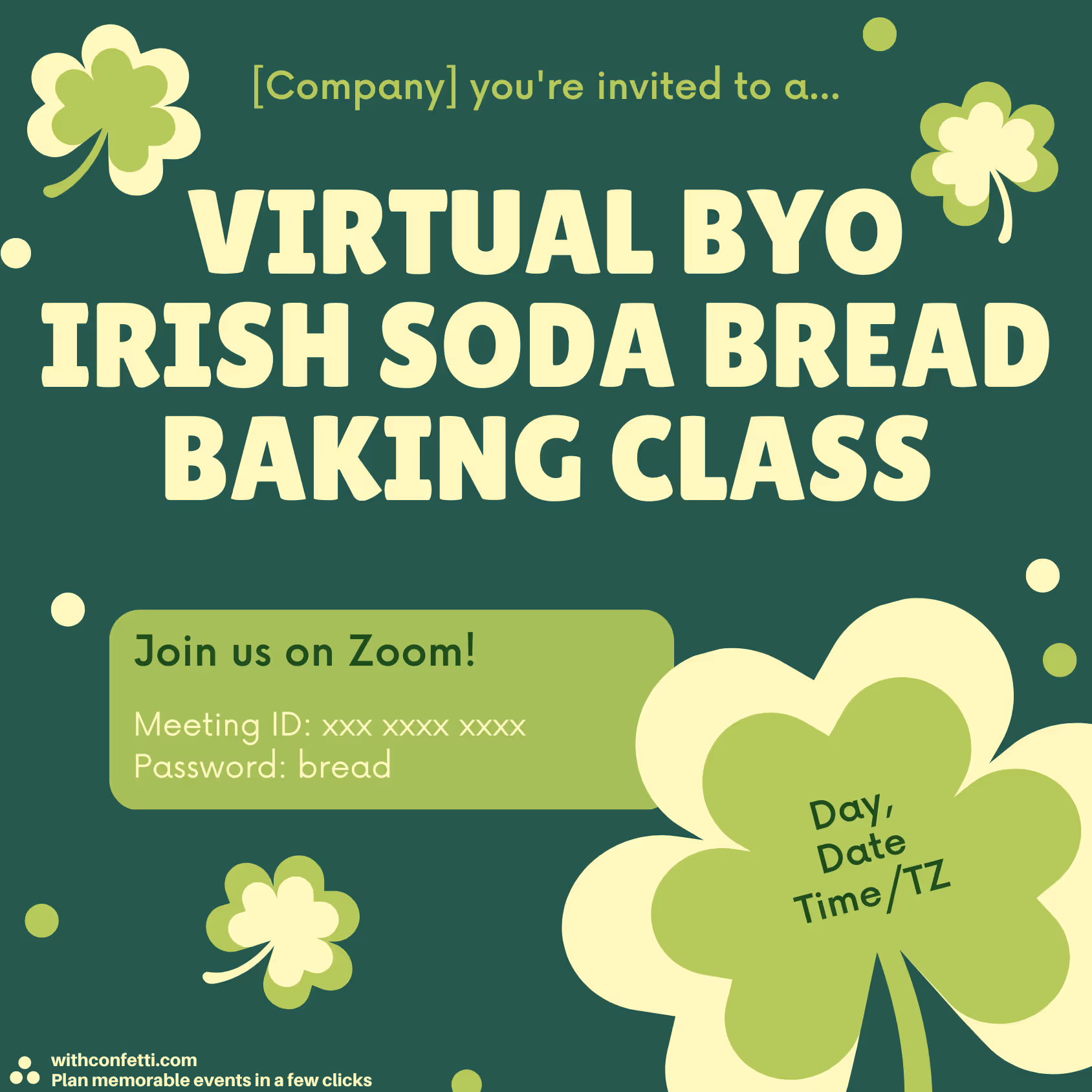 BYO Irish Soda Bread Baking Class - Event Invitation Sample