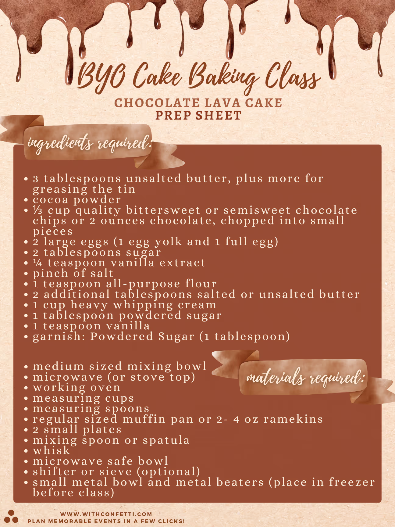 Chocolate Lava Cake Prep List