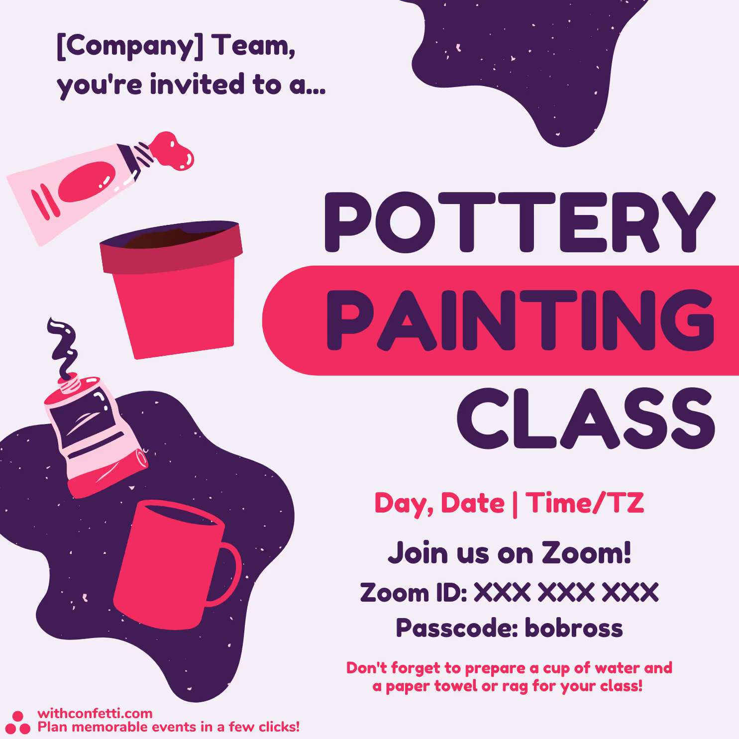 Pottery Painting Class - Event Invitation Sample