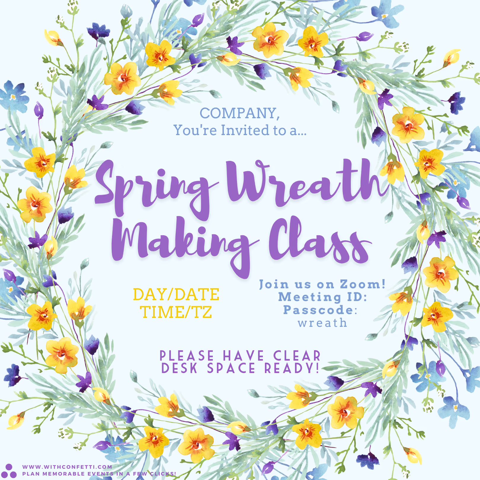 Spring Wreath Making Class - Event Invitation Sample