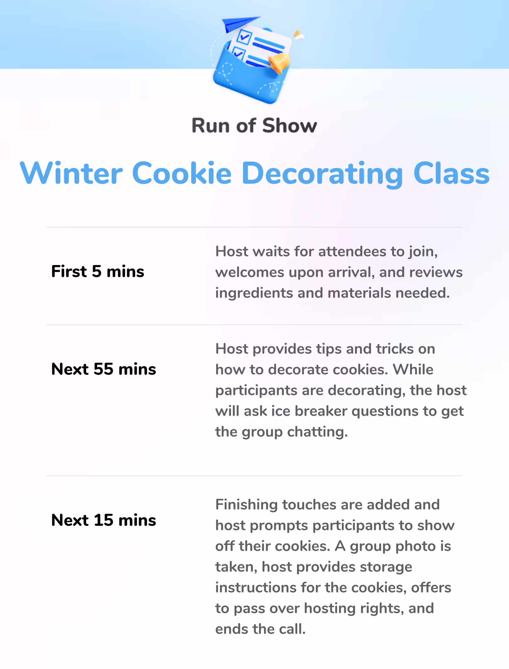Winter Cookie Decorating - Run of Show