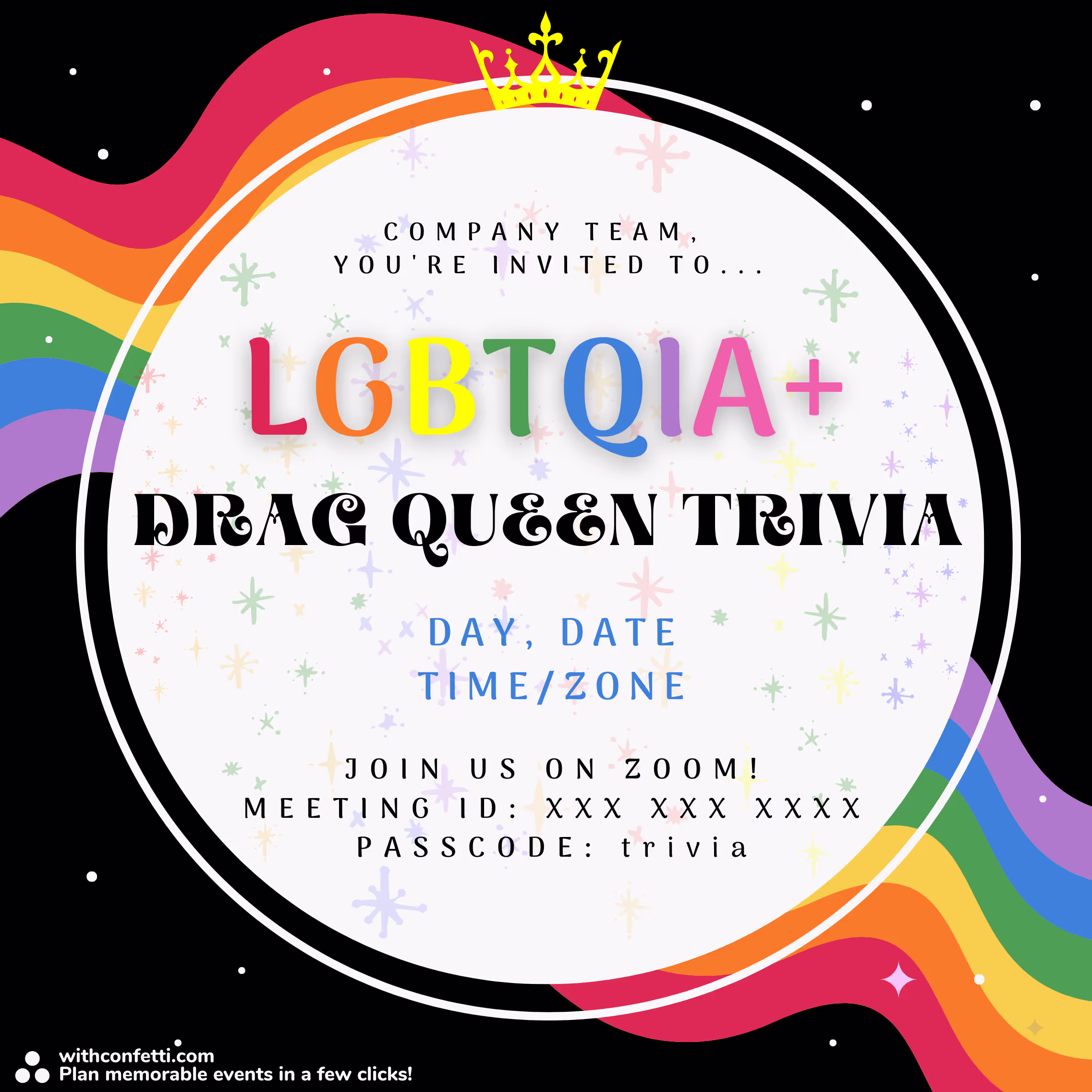 LGBTQIA+ Drag Queen Trivia - Event Invitation Sample