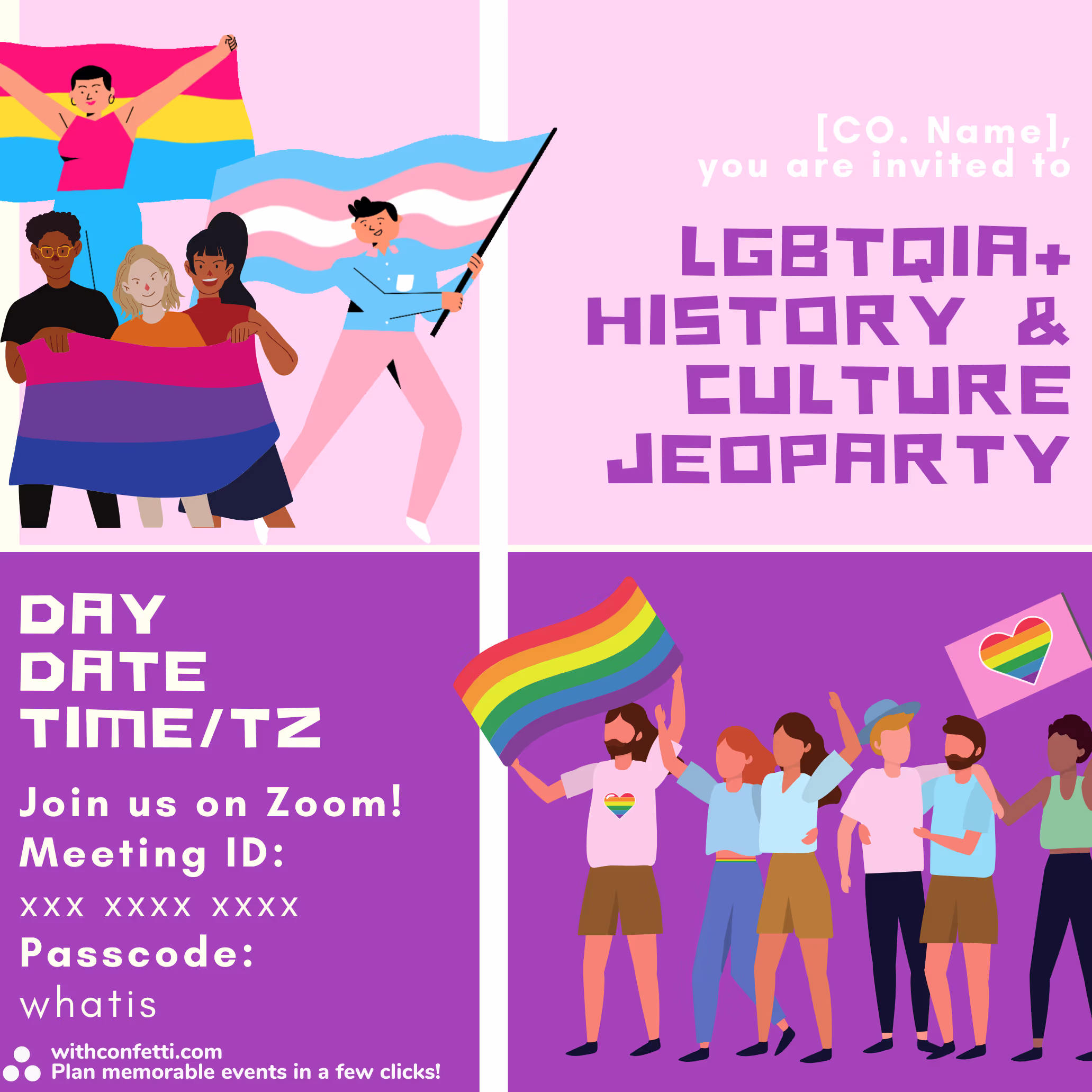 LGBTQIA+ History & Culture Jeoparty - Event Invitation Sample