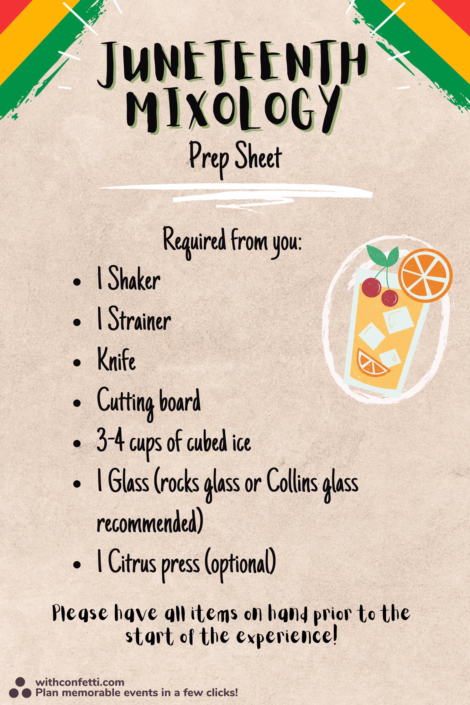 Juneteenth Mixology Class Supplies
