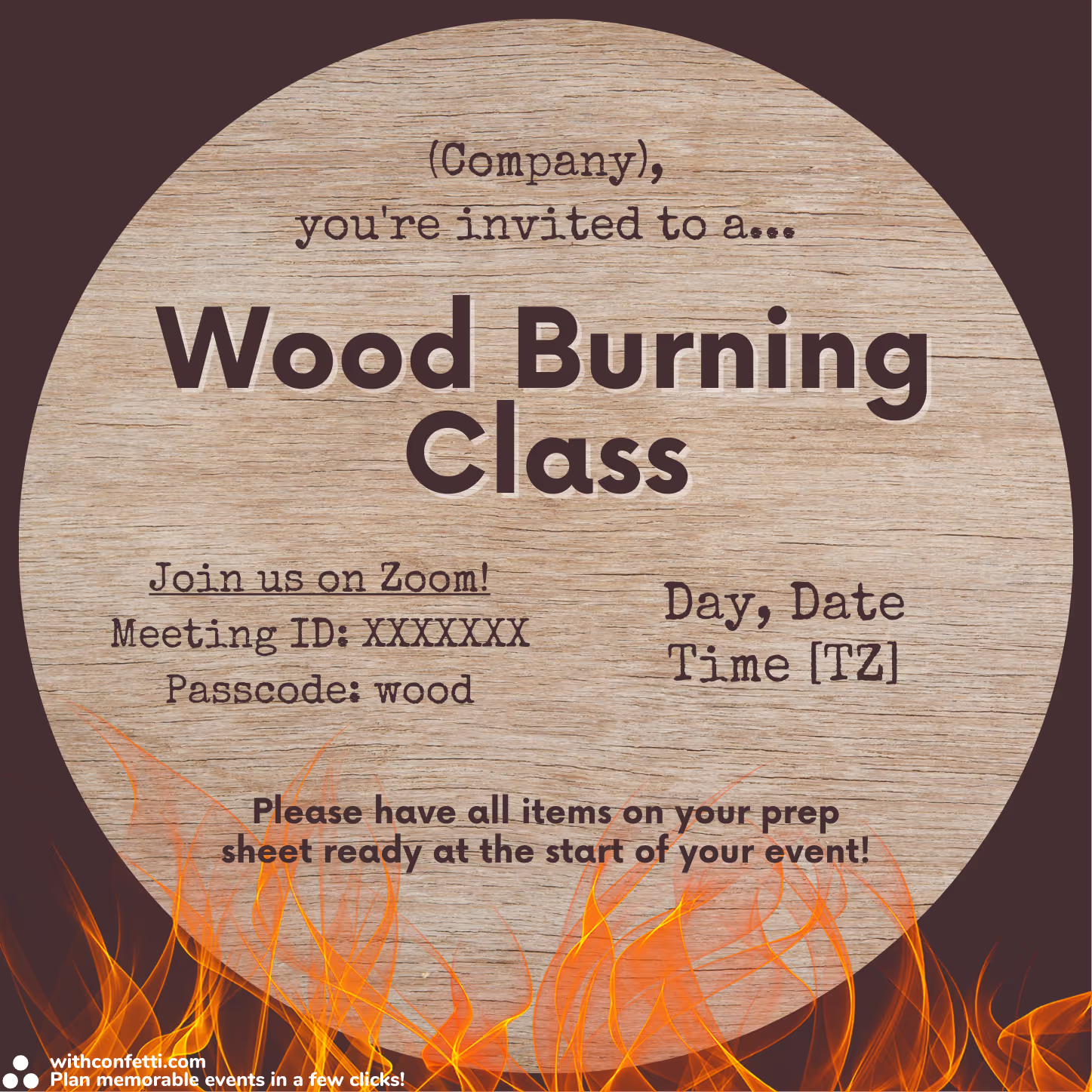 Wood Burning Class - Event Invitation Sample