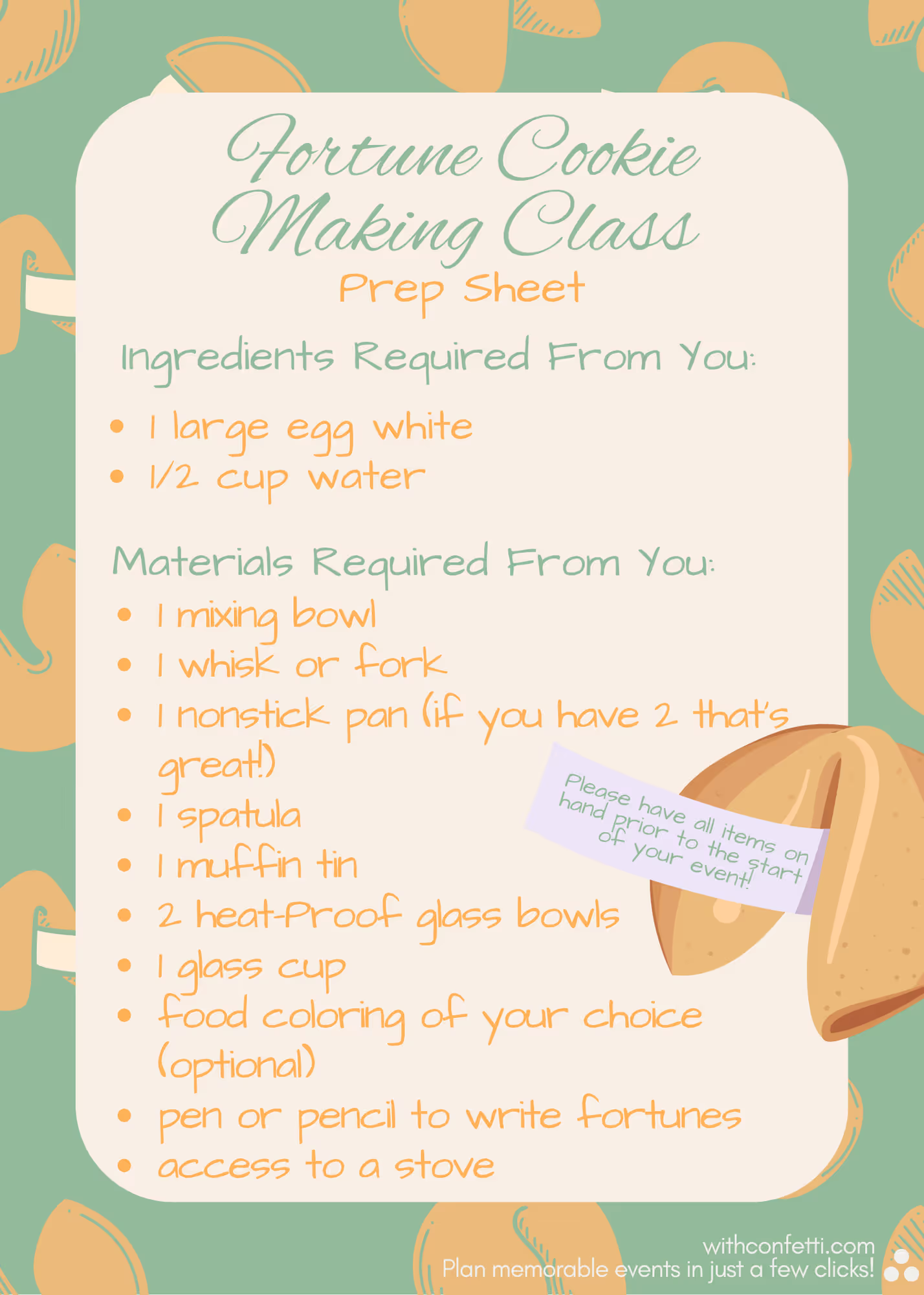 Fortune Cookie Prep List