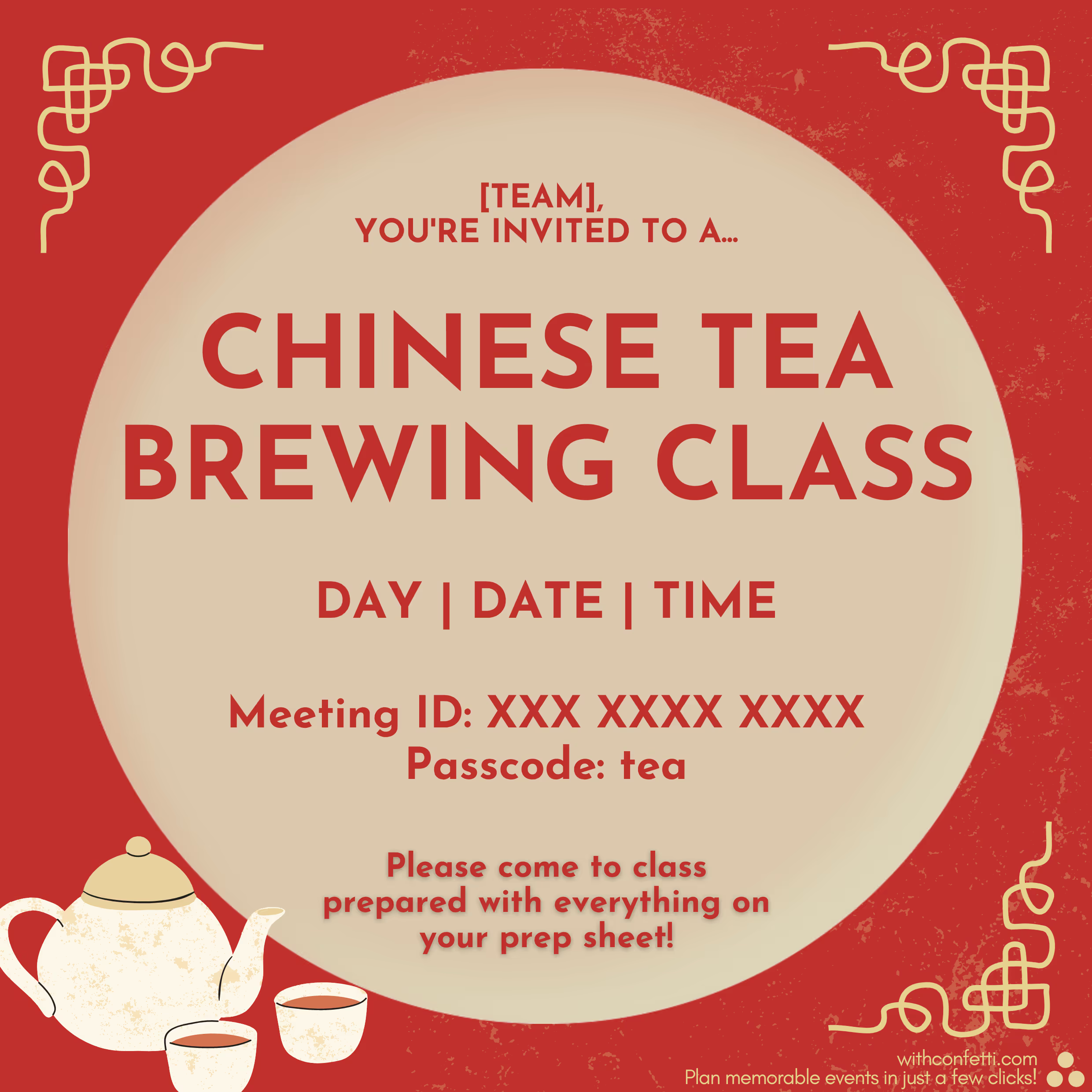 Chinese Tea Brewing Class - Event Invitation Sample