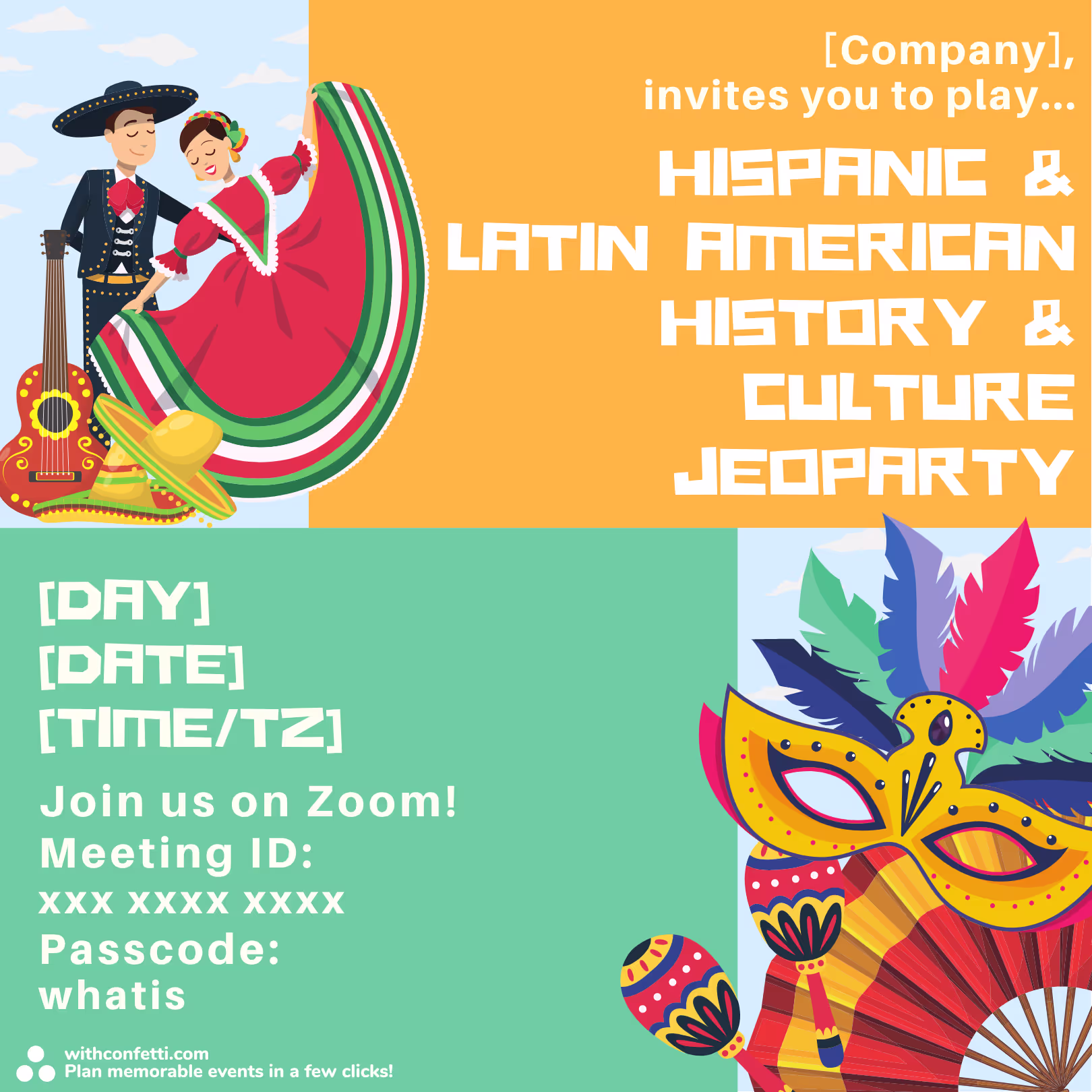 Hispanic & Latin American History & Culture Jeoparty - Event Invitation Sample 