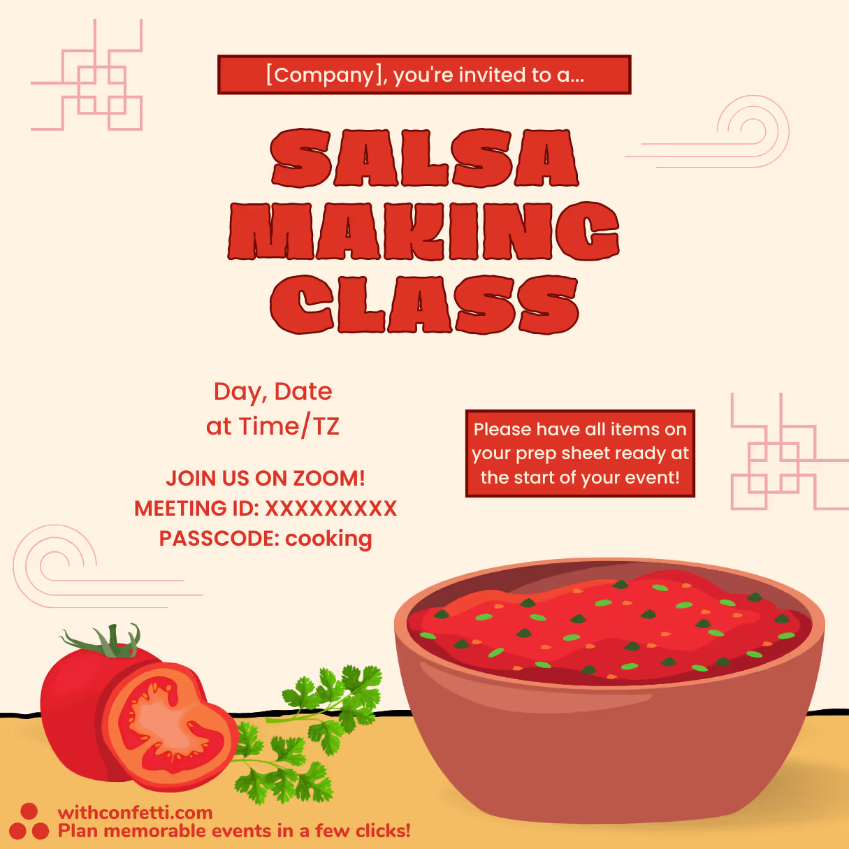 Salsa Making Class - Event Invitation Sample