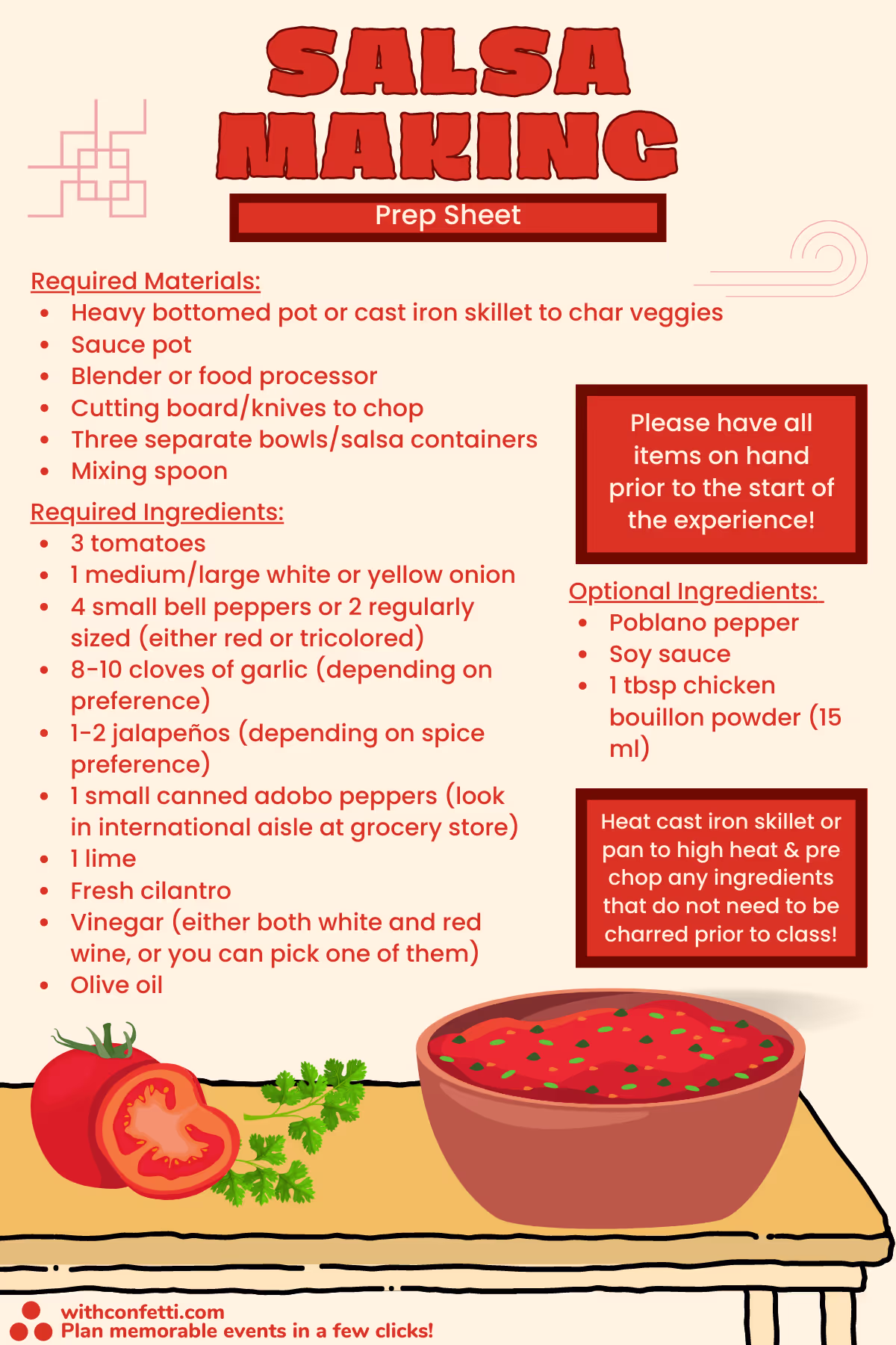 BYO Salsa Making Class Prep List
