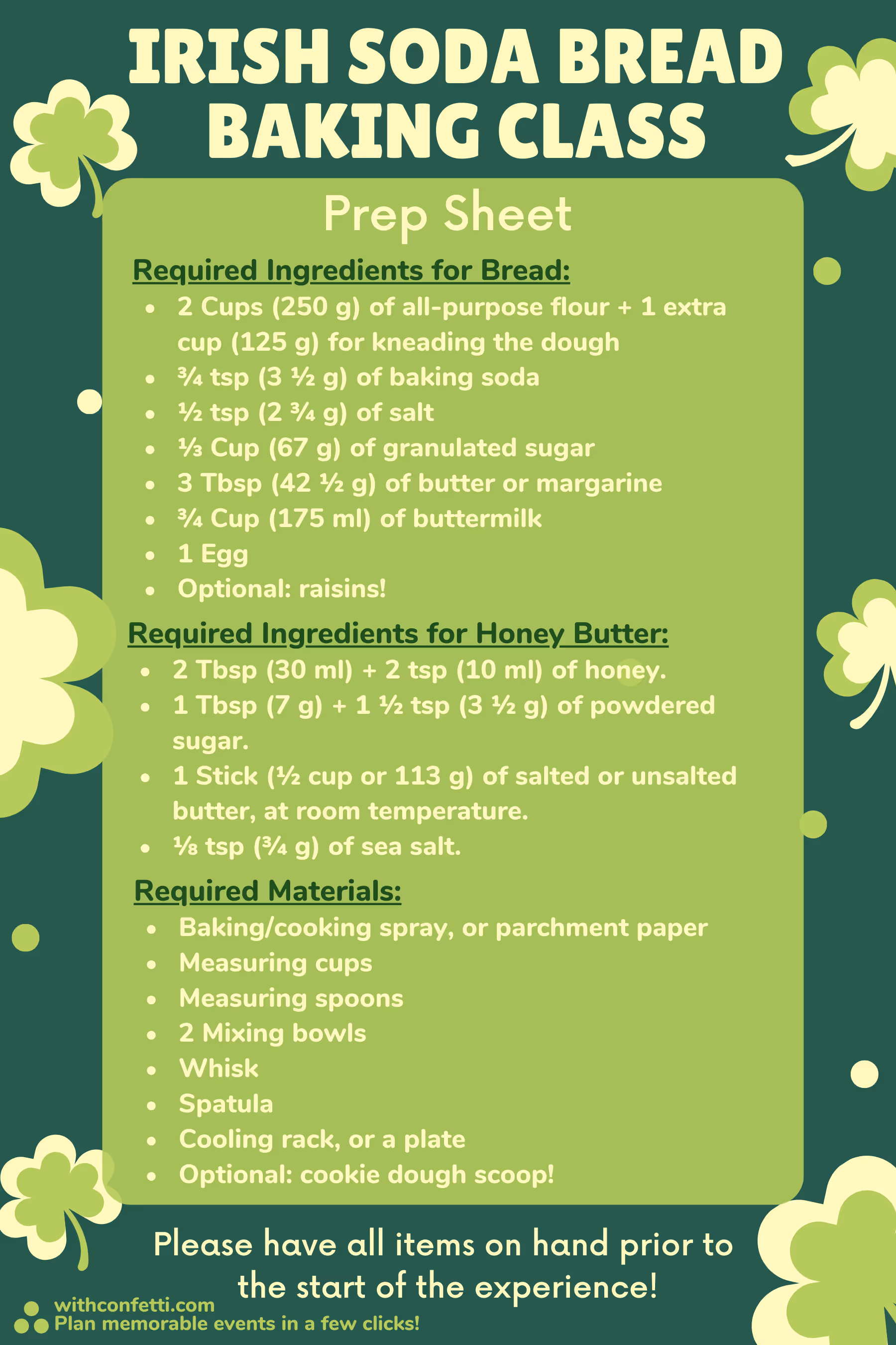 Irish Soda Bread Prep List