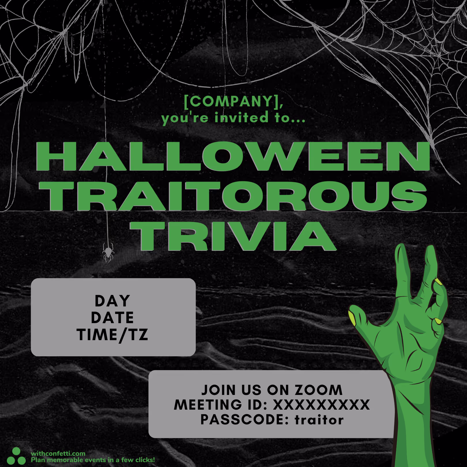 Halloween Traitorous Trivia - Event Invitation Sample