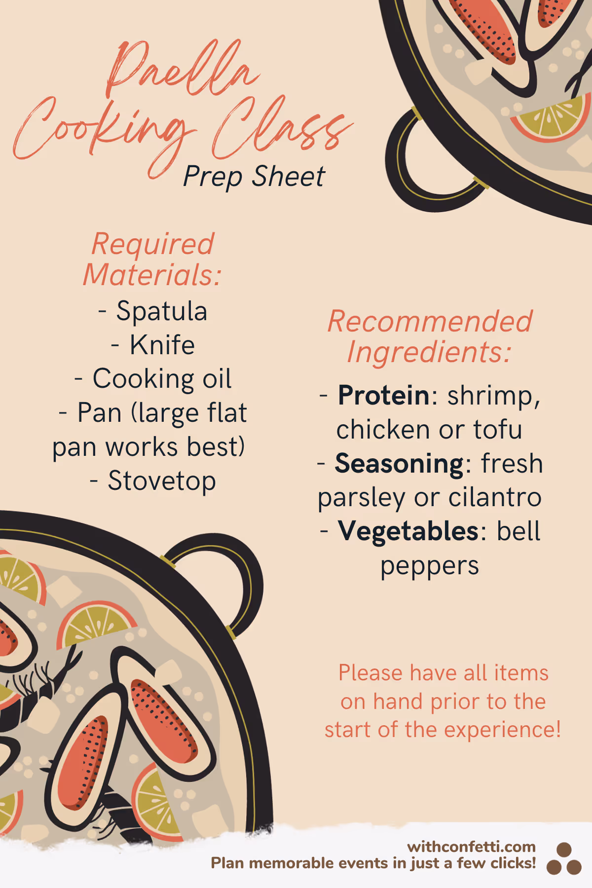 Paella Cooking Class Prep List 