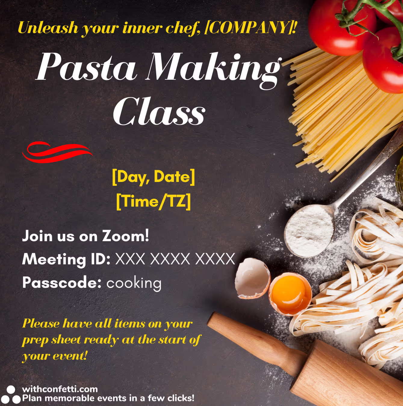 BYO Pasta Making Class - Event Invitation Sample