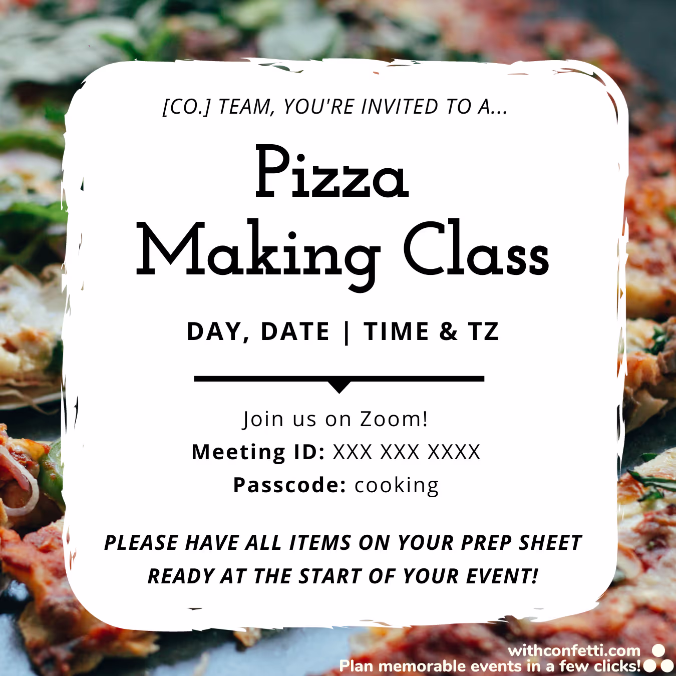 BYO Pizza Making Class - Event Invitation Sample