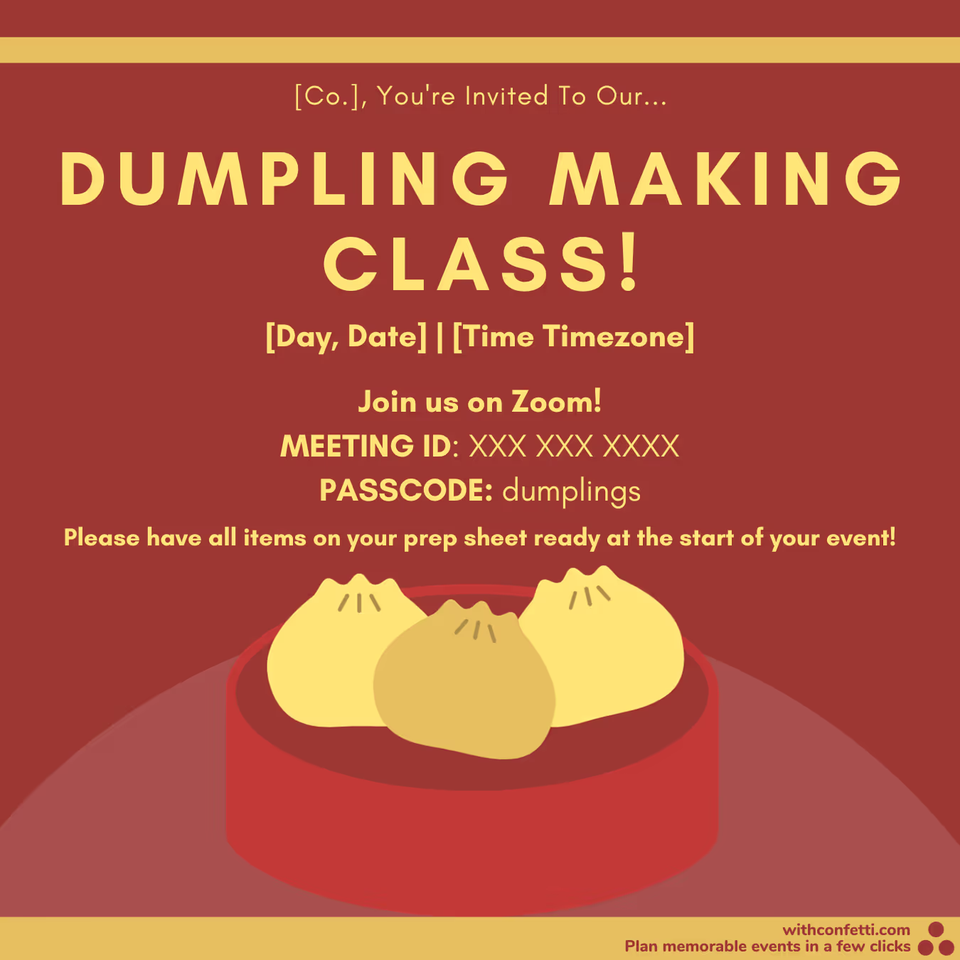 BYO Dumpling Making Class - Event Invitation Sample