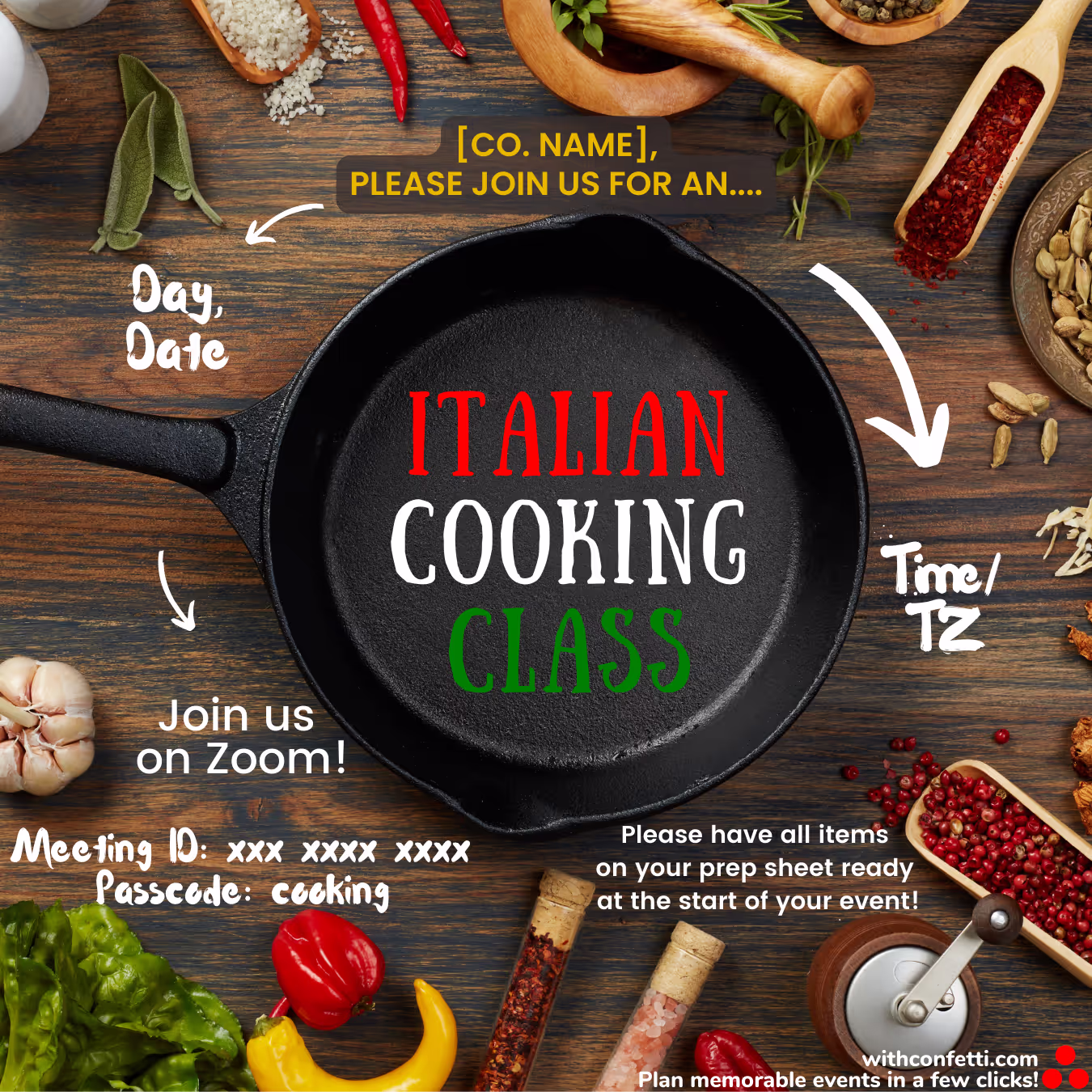 BYO Italian Cooking Class - Event Invitation Sample