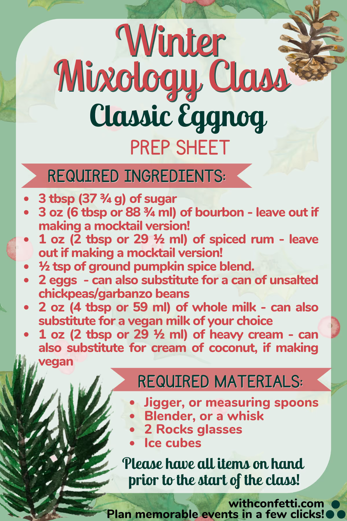 Eggnog Prep List 
