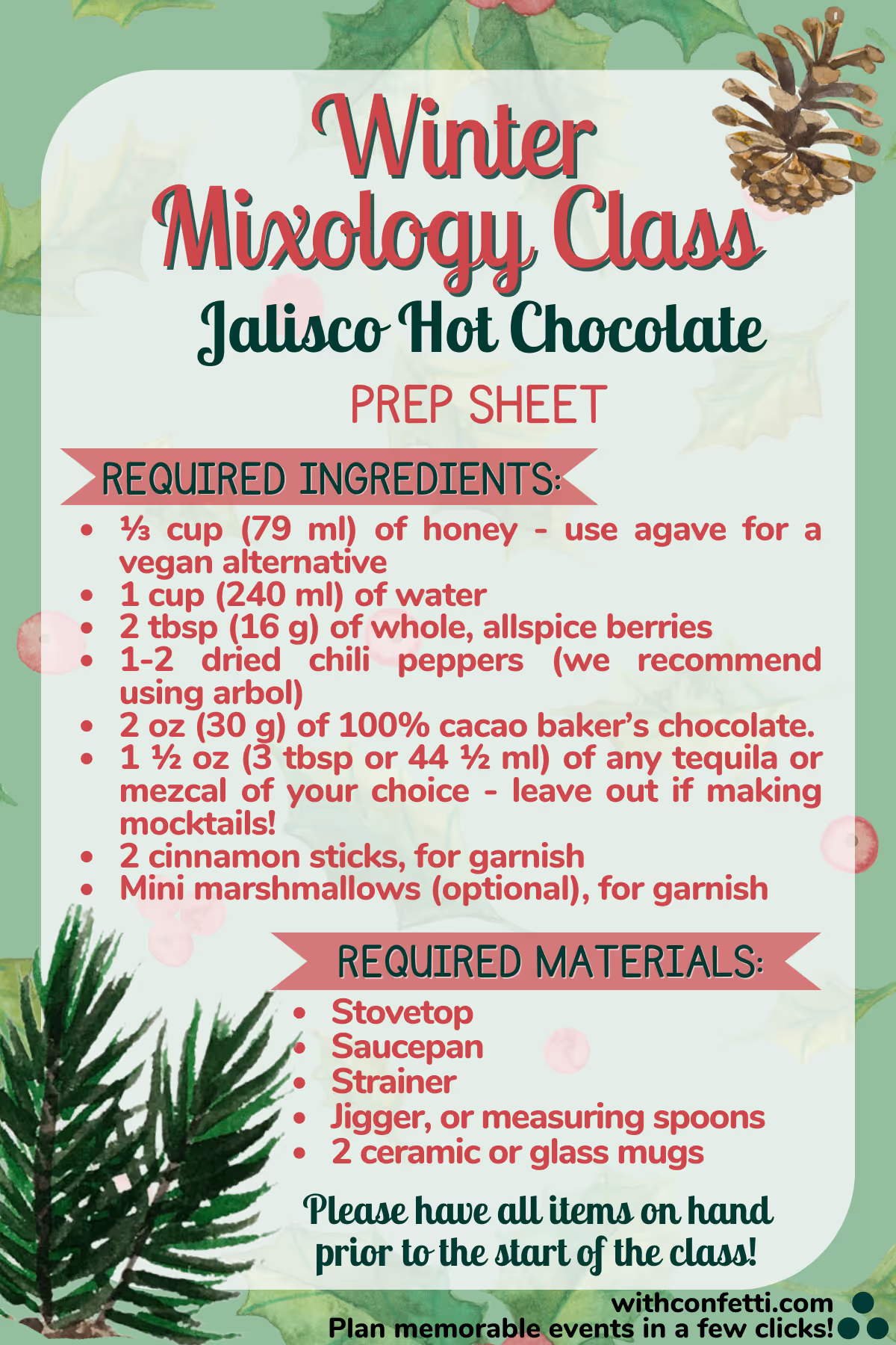 Jalisco Hot Chocolate Prep List