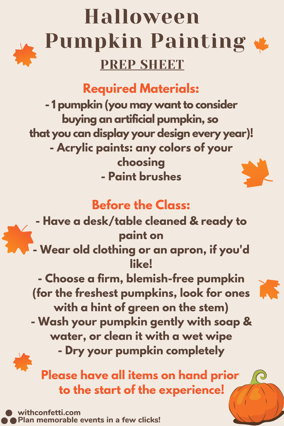 BYO Pumpkin Painting Supplies