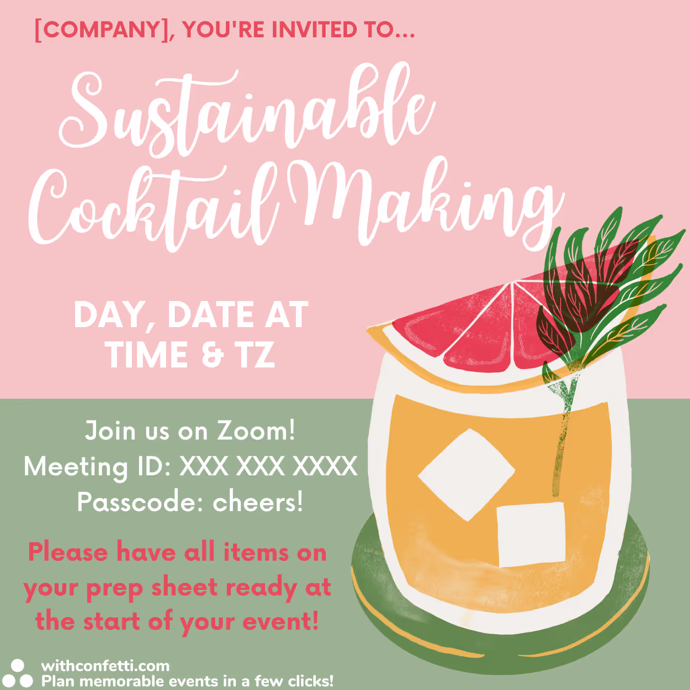 BYO Sustainable Cocktail Making - Event Invitation Sample