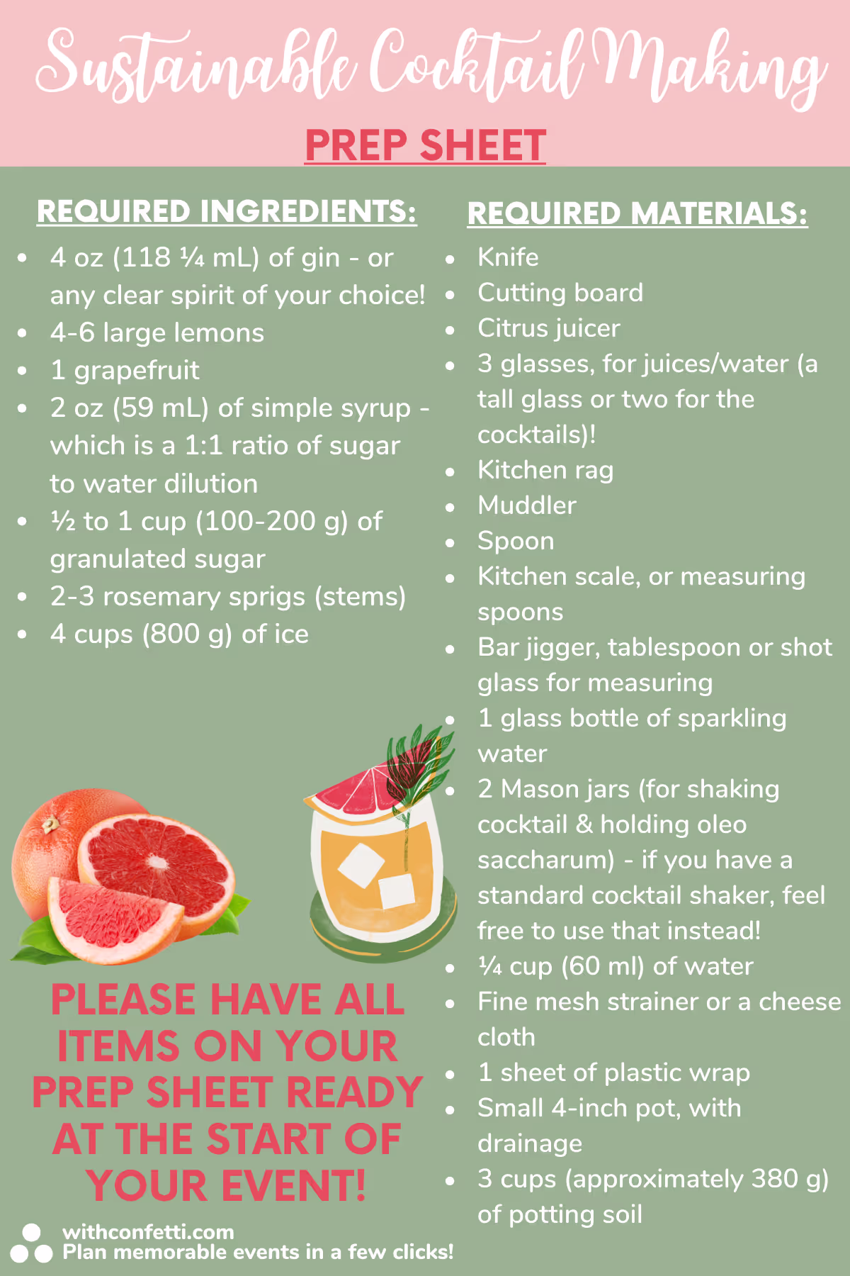 Sustainable Cocktail Prep List