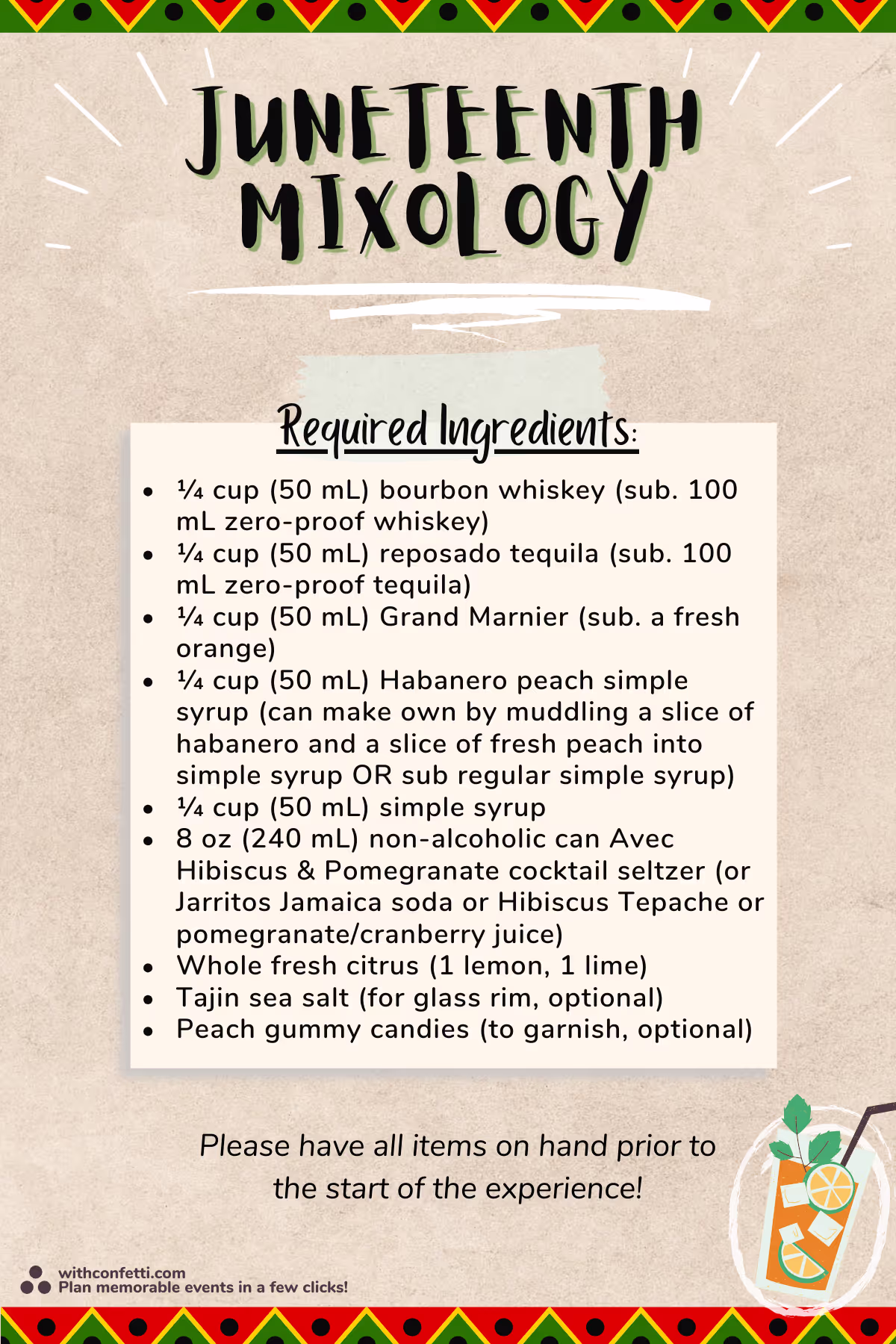 BYO Juneteenth Mixology Class Ingredients