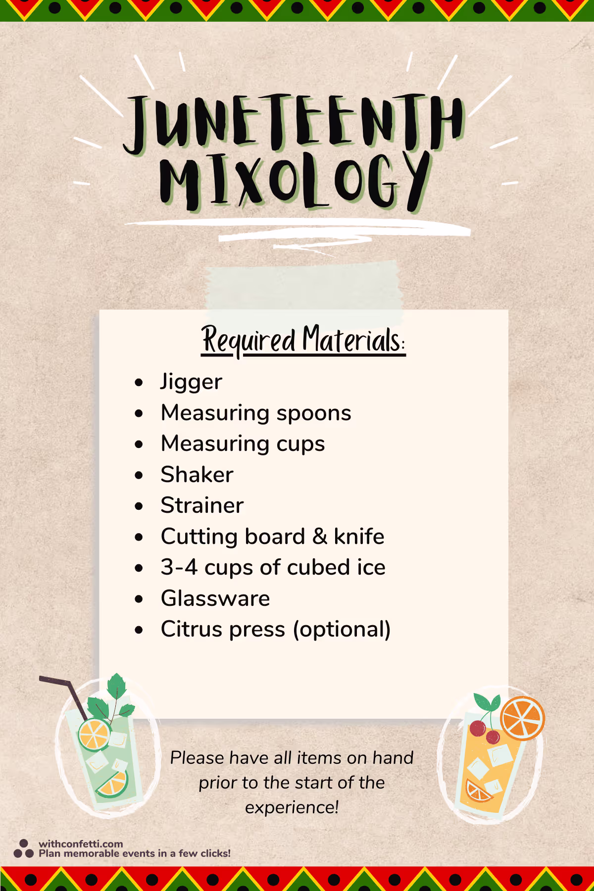 BYO Juneteenth Mixology Class Supplies