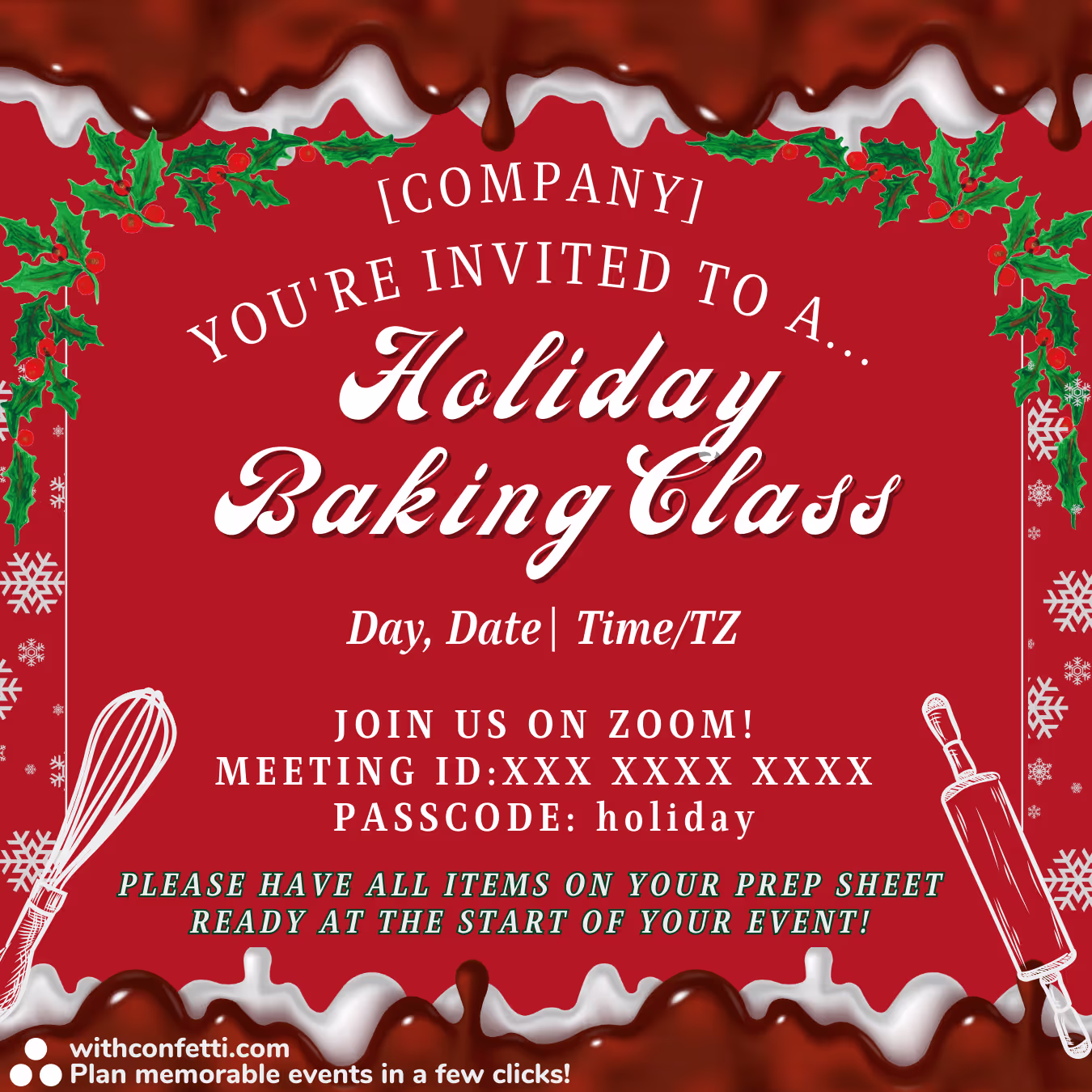BYO Holiday Baking Class - Event Invitation Sample