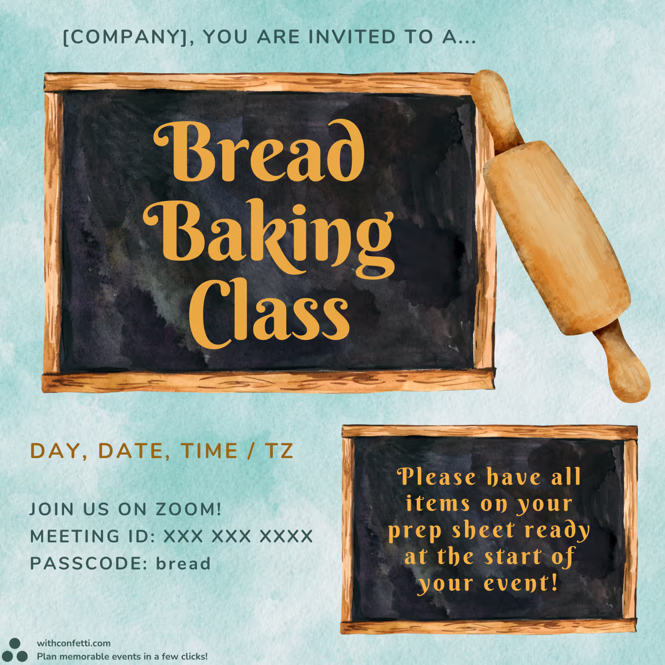 BYO Bread Baking Class - Event Invitation Sample